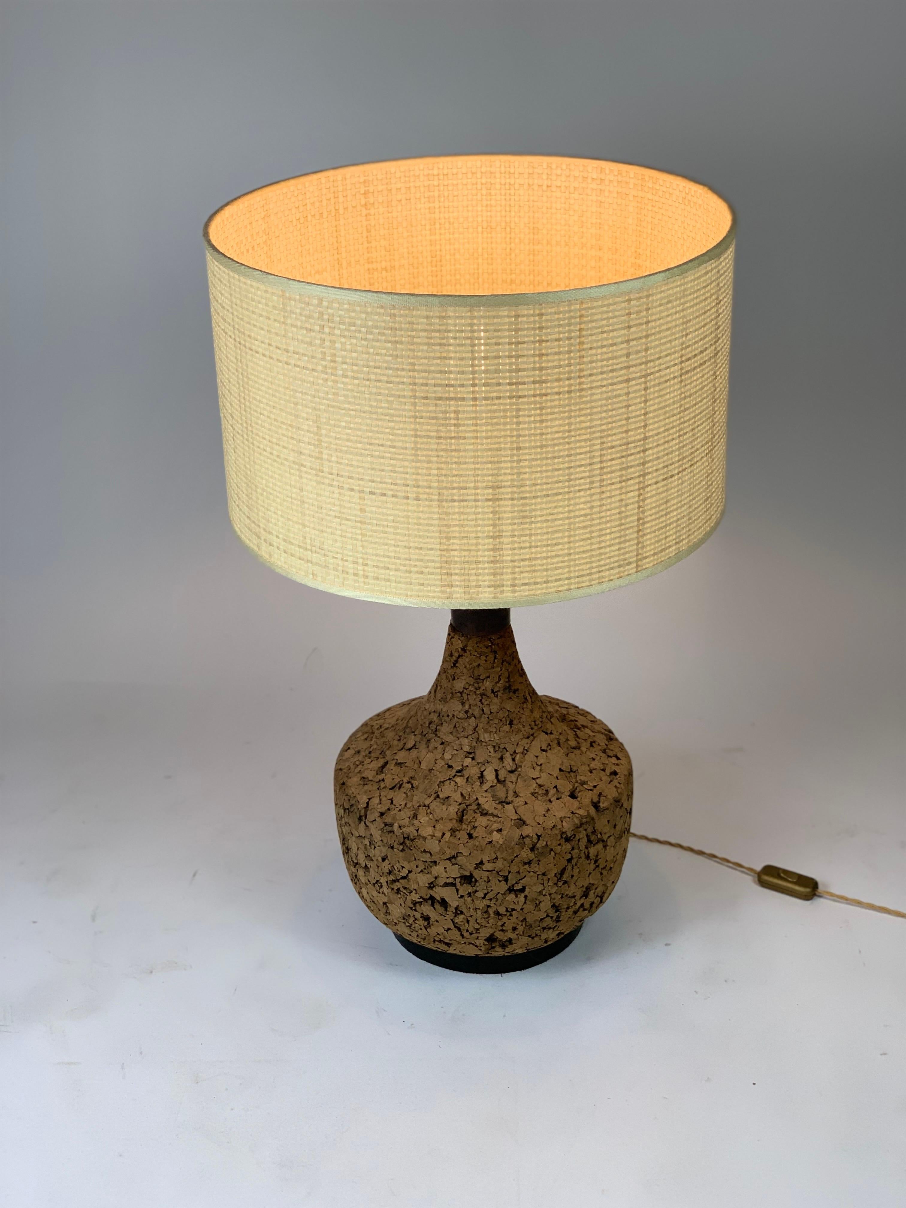 Mid-20th Century Mid Century Pair of Italian Table Lamps with Natural Cork