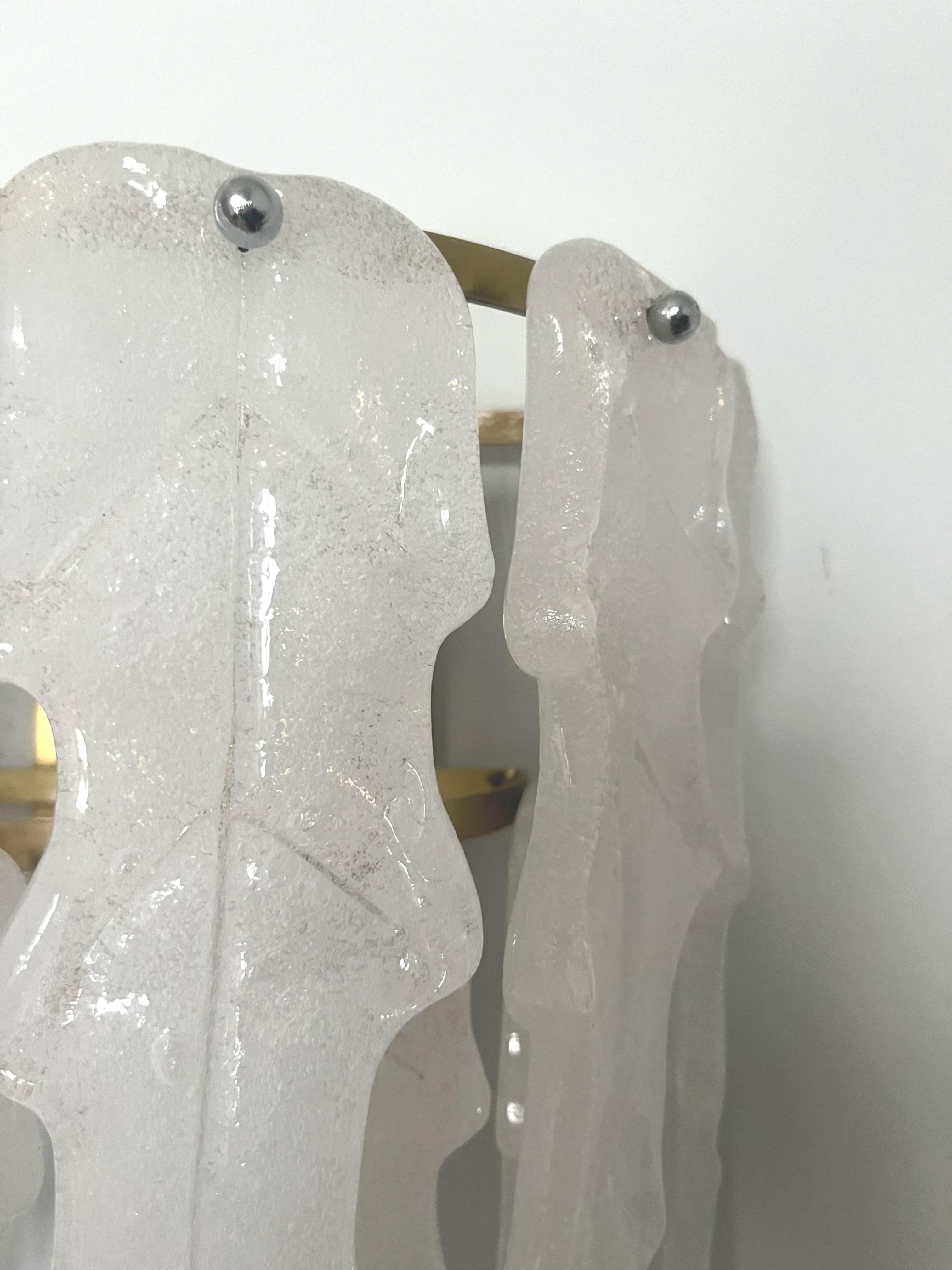 Mid-Century Modern Midcentury Pair of Italian White Murano Leaf Wall Sconces by Mazzega, 1970s