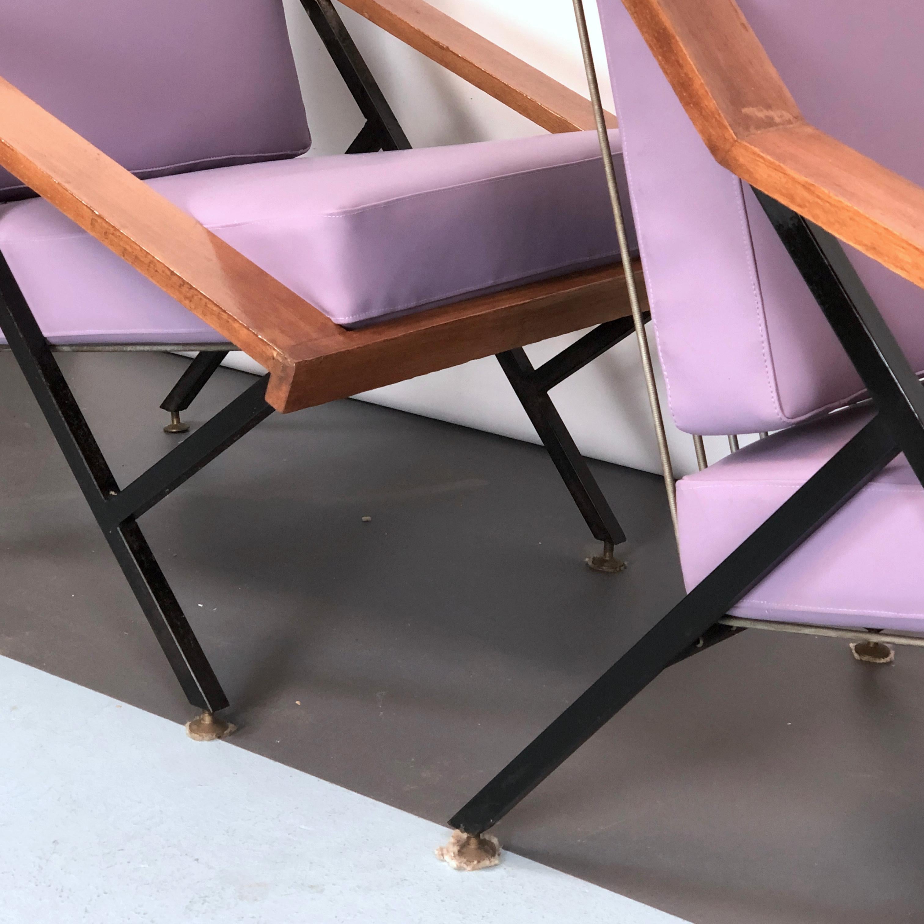 Mid-Century, Pair of Italian Wood and Metal Armchairs For Sale 9