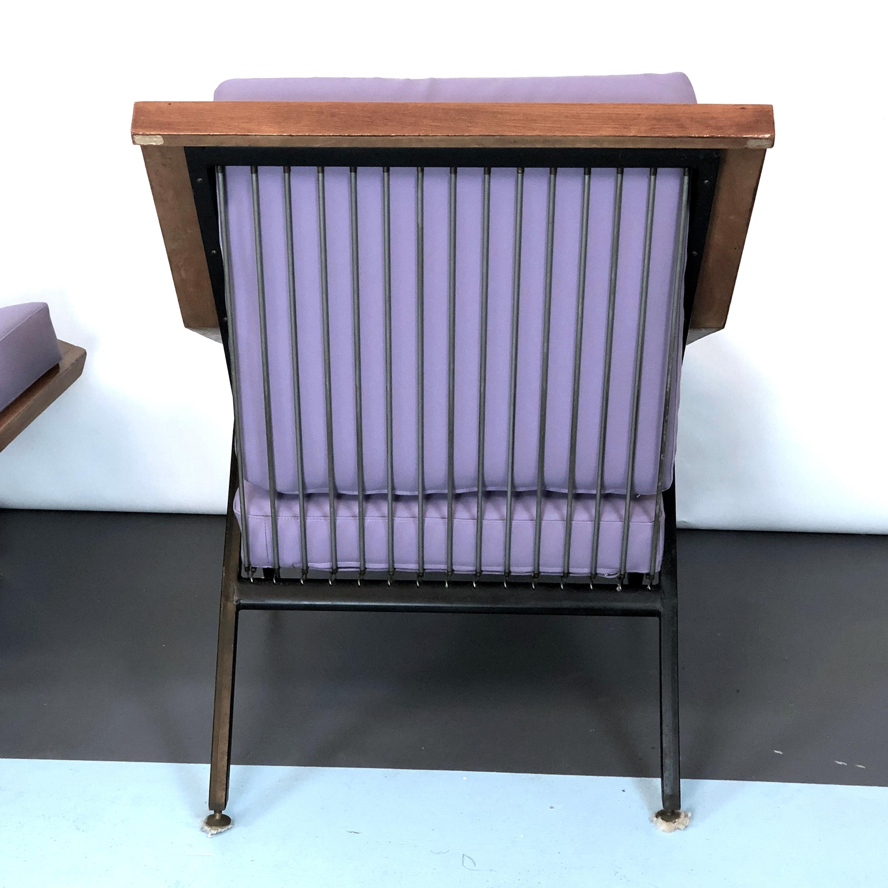 Mid-Century, Pair of Italian Wood and Metal Armchairs For Sale 4