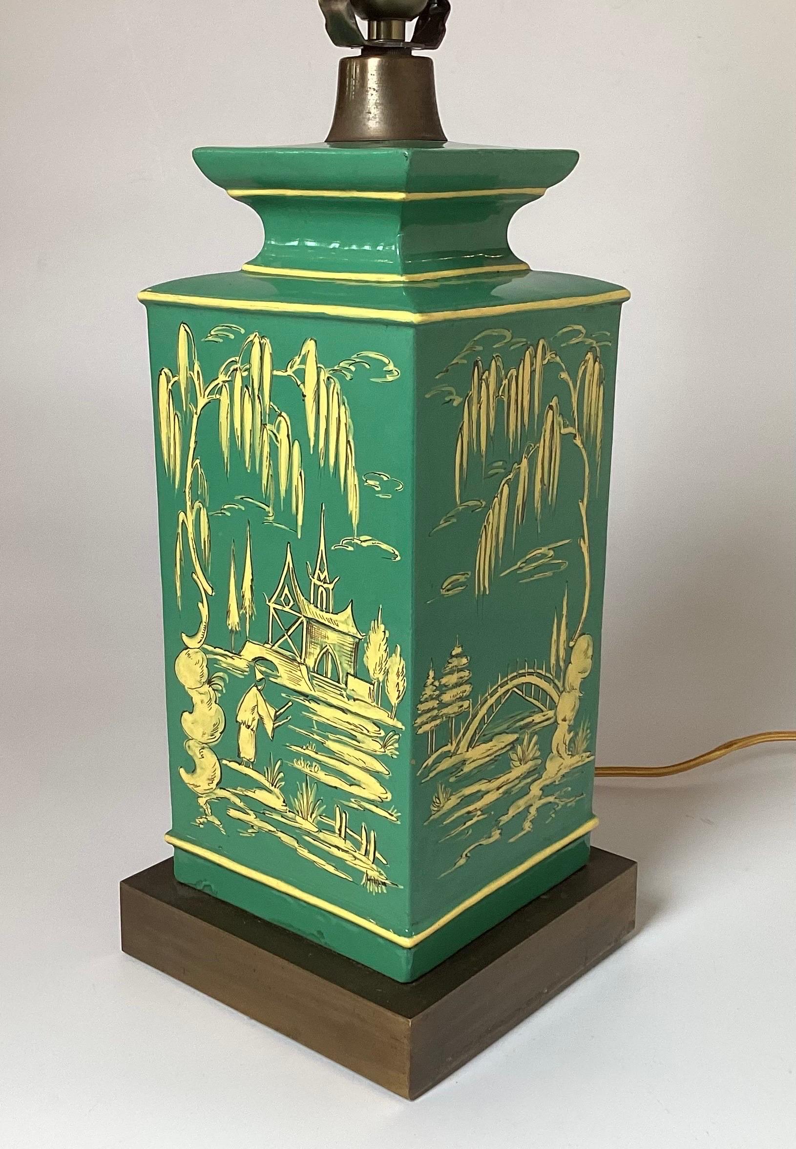 Hand-Painted Mid-Century Pair Of James Mont Style Asian Motif Table Lamps For Sale