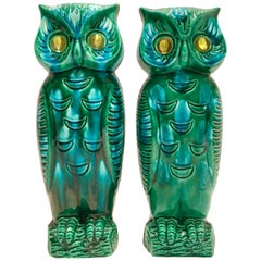 Midcentury Pair of Japanese Ceramic Glaze "Google" Eye Owl Vases by Giftcraft