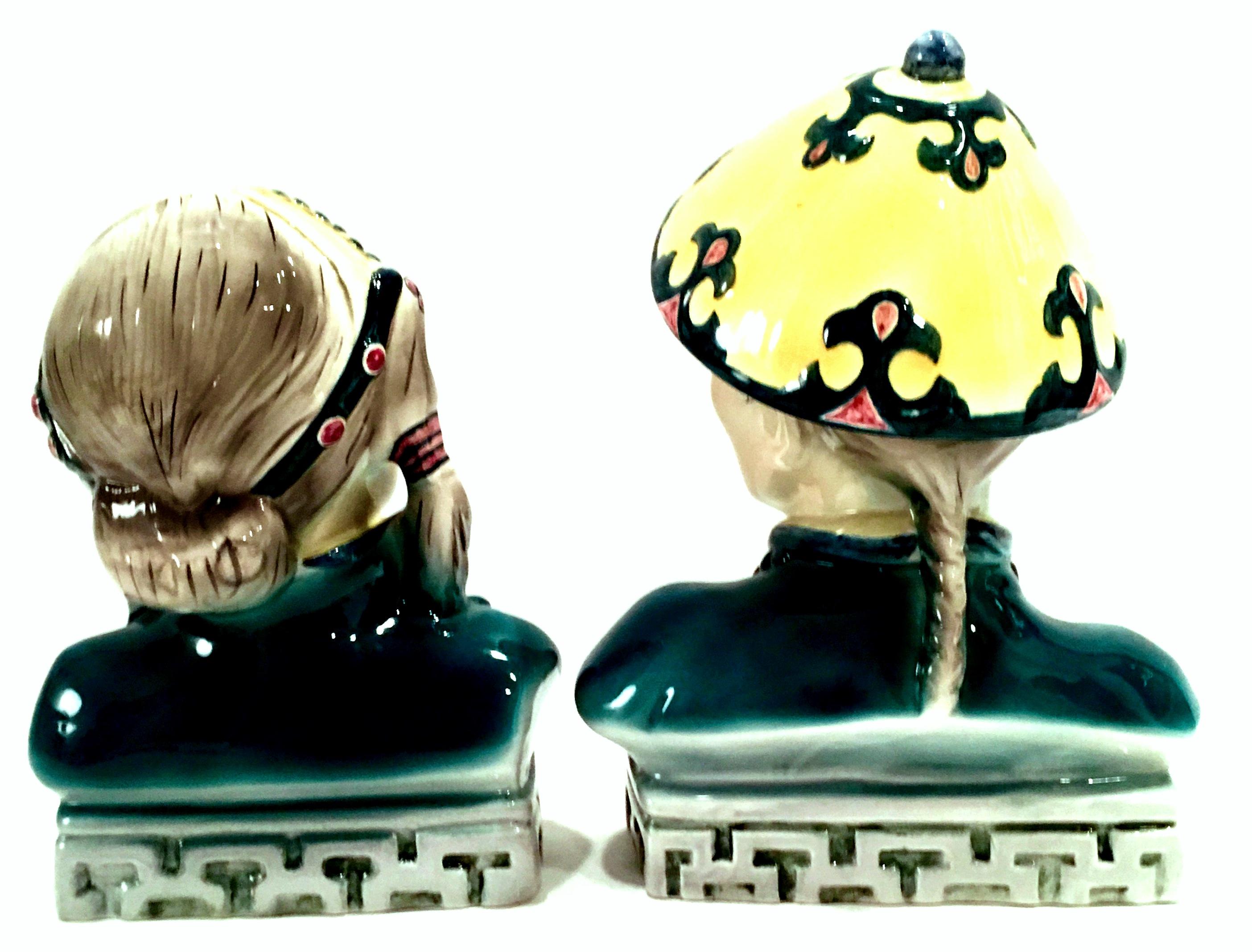 Midcentury Pair of Japanese Hand Painted Porcelain Sculptures by Goldscheider In Good Condition For Sale In West Palm Beach, FL