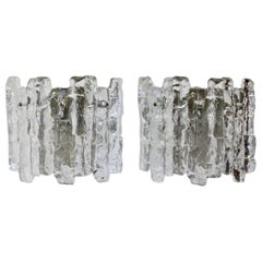 Mid-Century Pair of Kalmar 1960s Clear Glass Ice Crystal Wall Lights or Sconces