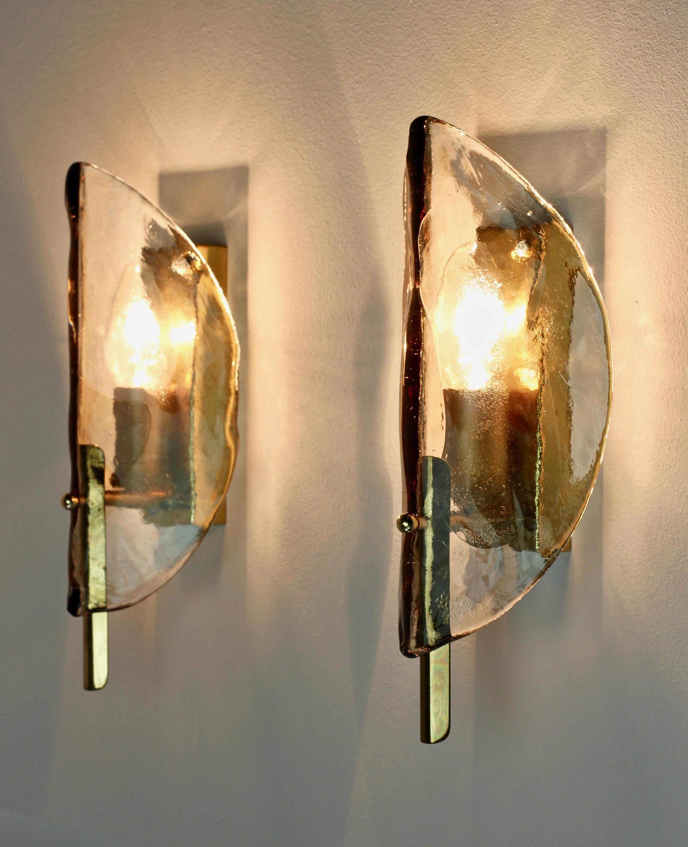 Midcentury Pair of Kalmar Mazzega Murano Glass Wall Lights or Sconces, 1970s 2