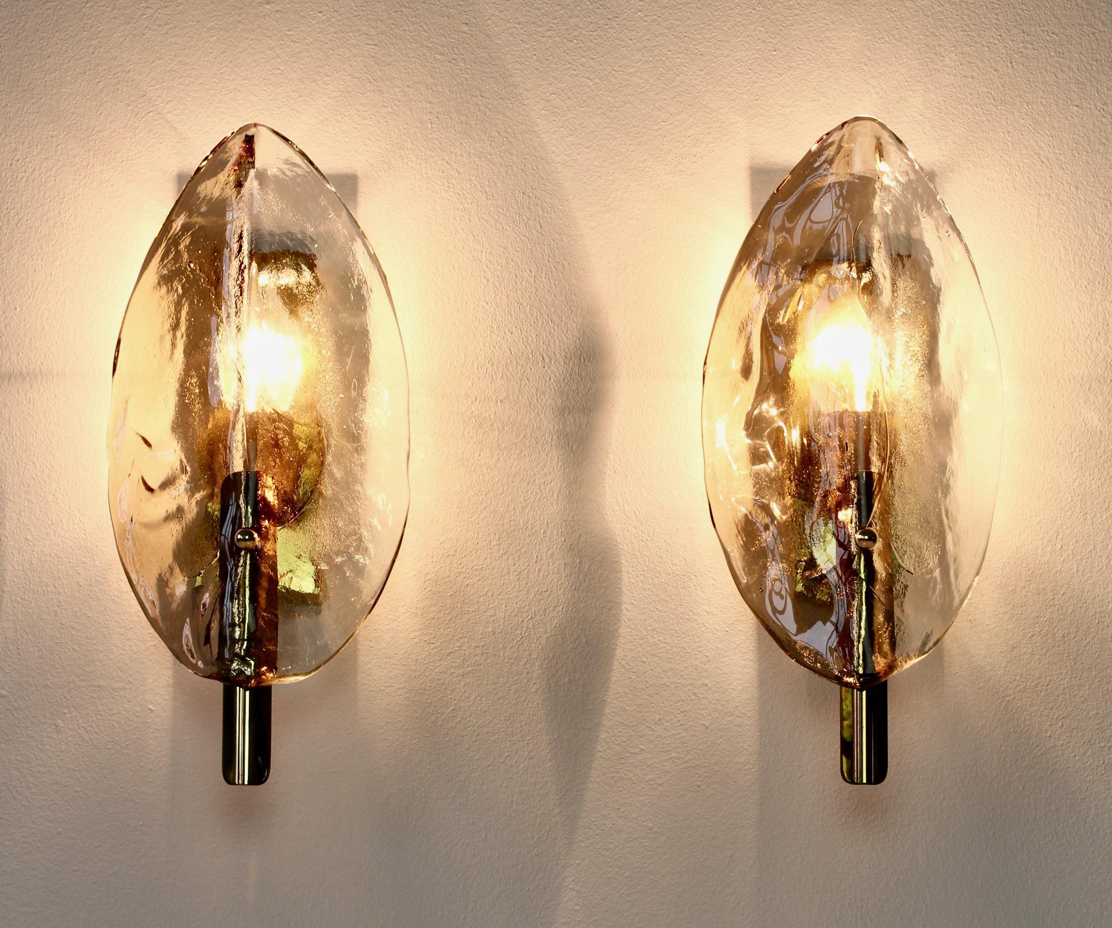 Midcentury Pair of Kalmar Mazzega Murano Glass Wall Lights or Sconces, 1970s 12