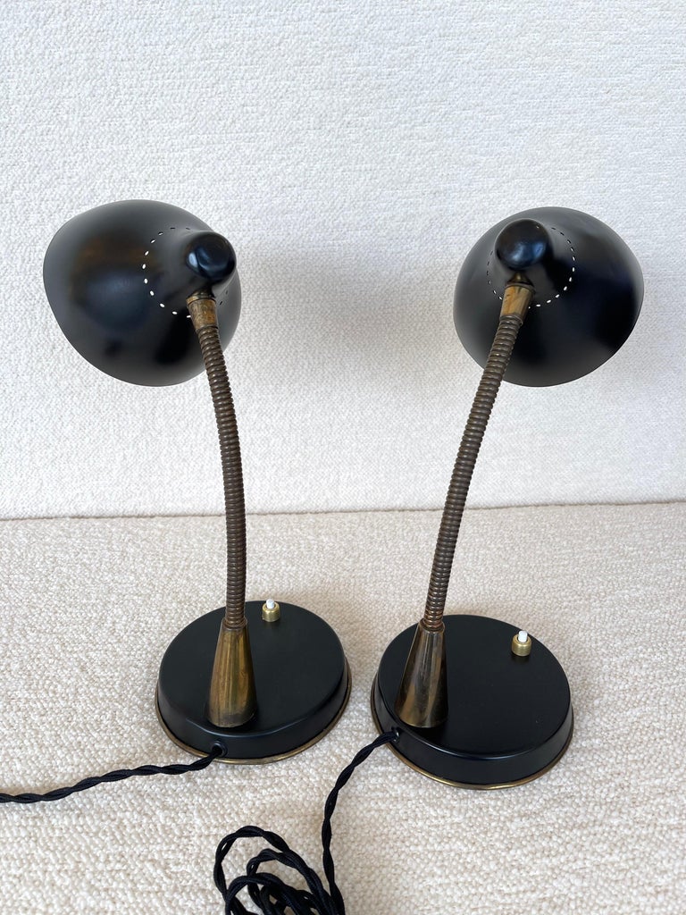 Mid-Century Modern Mid Century Pair of Lamps Lacquered Metal and Brass by Stilnovo, Italy, 1950s For Sale