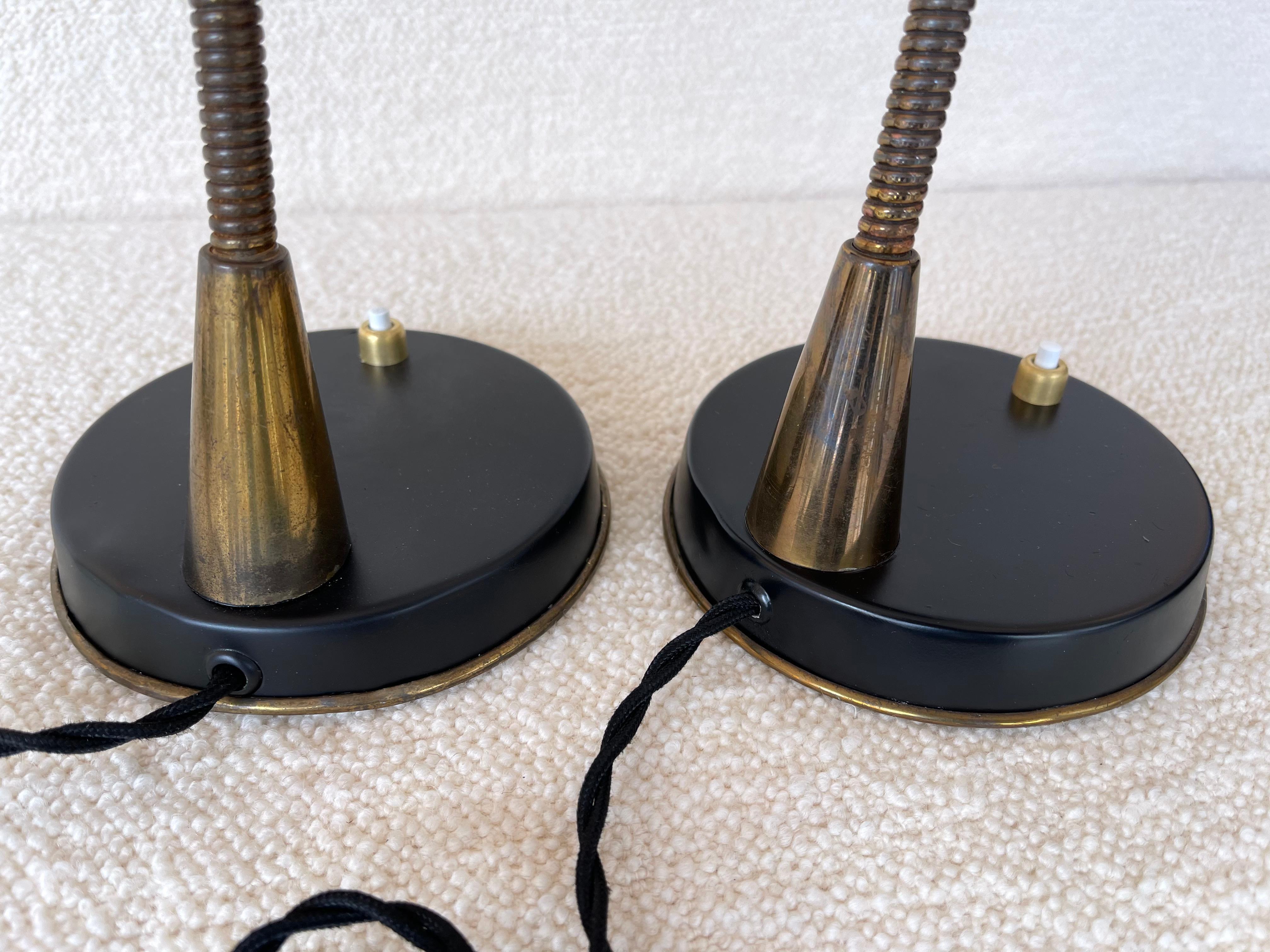 Mid Century Pair of Lamps Lacquered Metal and Brass by Stilnovo, Italy, 1950s For Sale 2