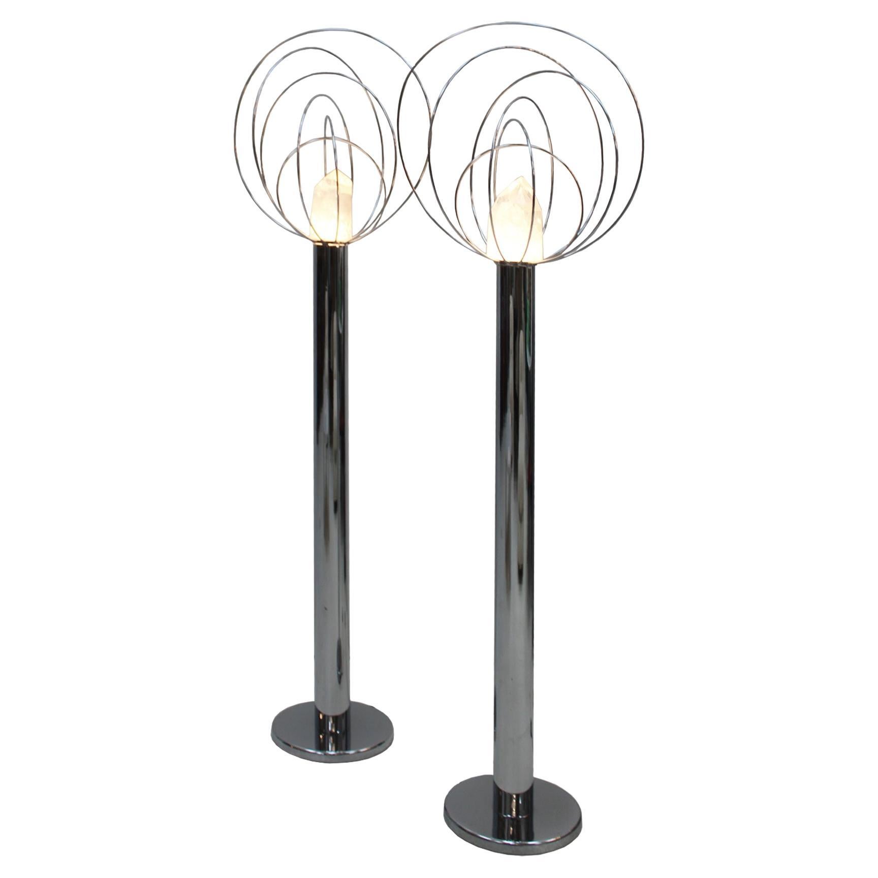 Mid-century Modern by Angelo Brotto Metal Barnaba Pair of Italian Lamps  For Sale