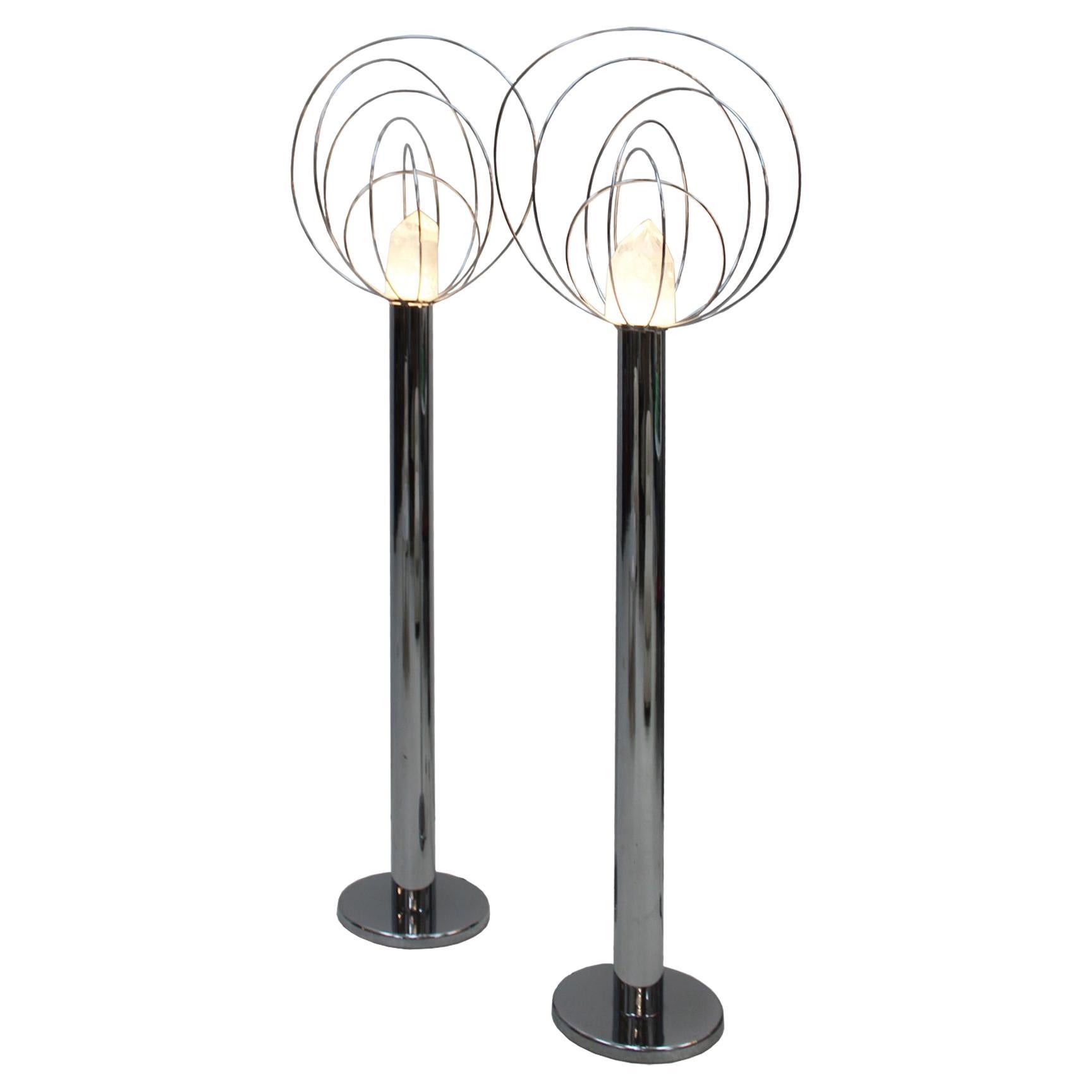 Coppia di lampade italiane Mid-century Modern by Angelo Brotto Metal Barnaba