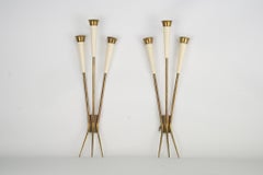 Mid-Century pair of large brass sconces attributable to Stilnovo. Italy 1950s