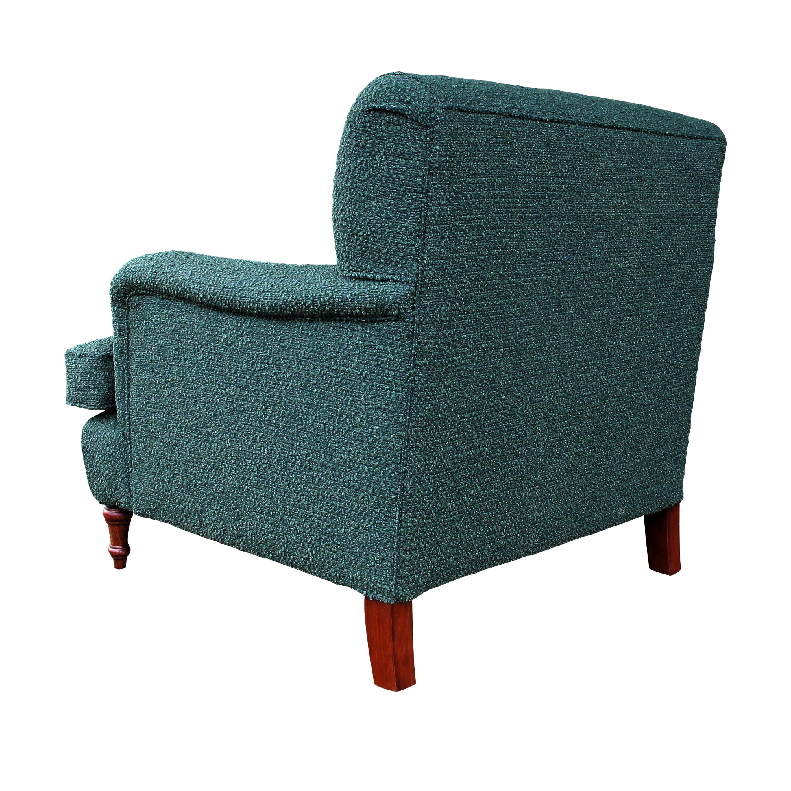 Mid-20th Century Mid-century Pair of Large Swedish Armchairs Newly Upholstered In a Green Fabric For Sale