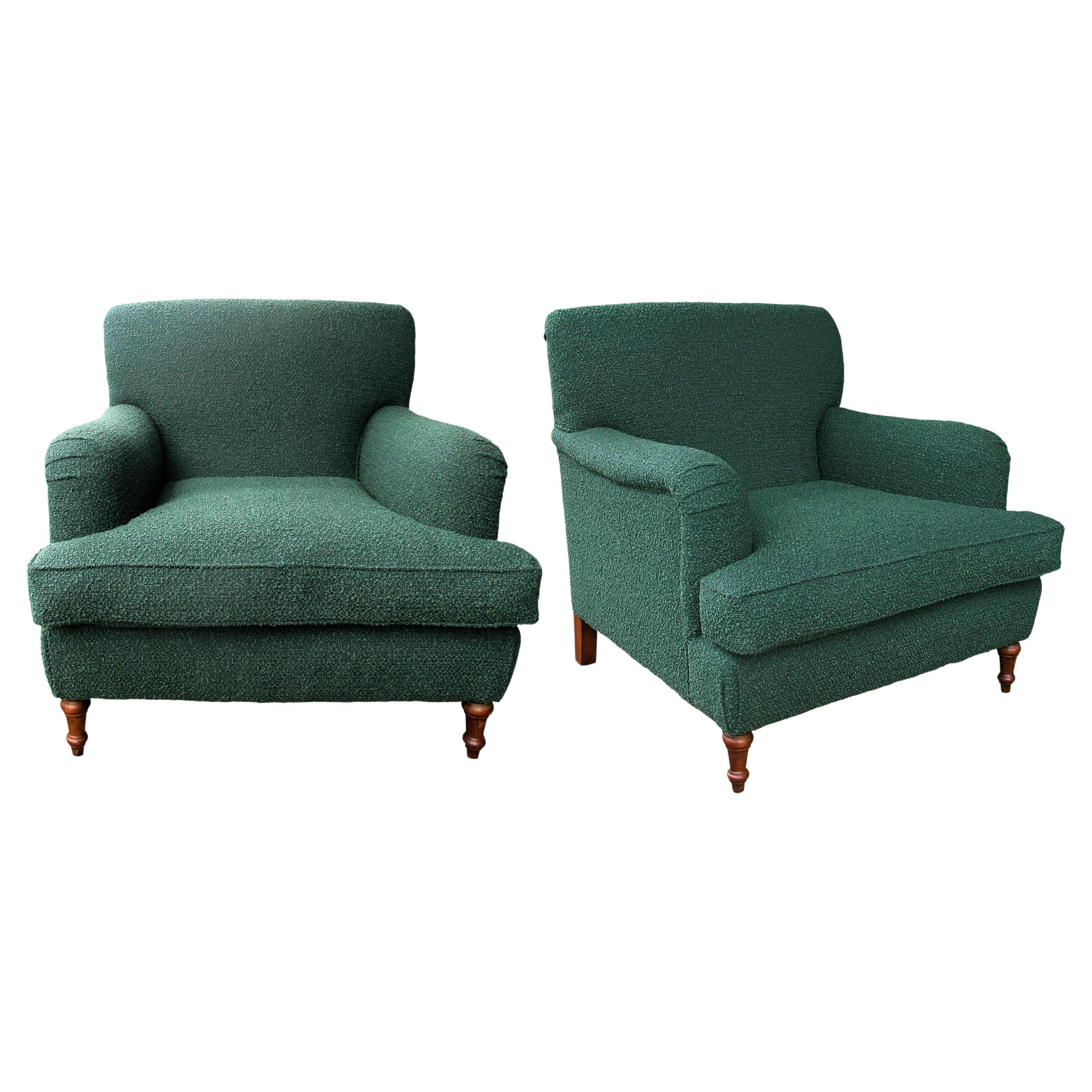 Mid-century Pair of Large Swedish Armchairs Newly Upholstered In a Green Fabric