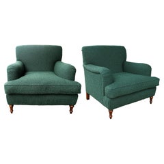 Mid-century Pair of Large Swedish Armchairs Newly Upholstered In a Green Fabric