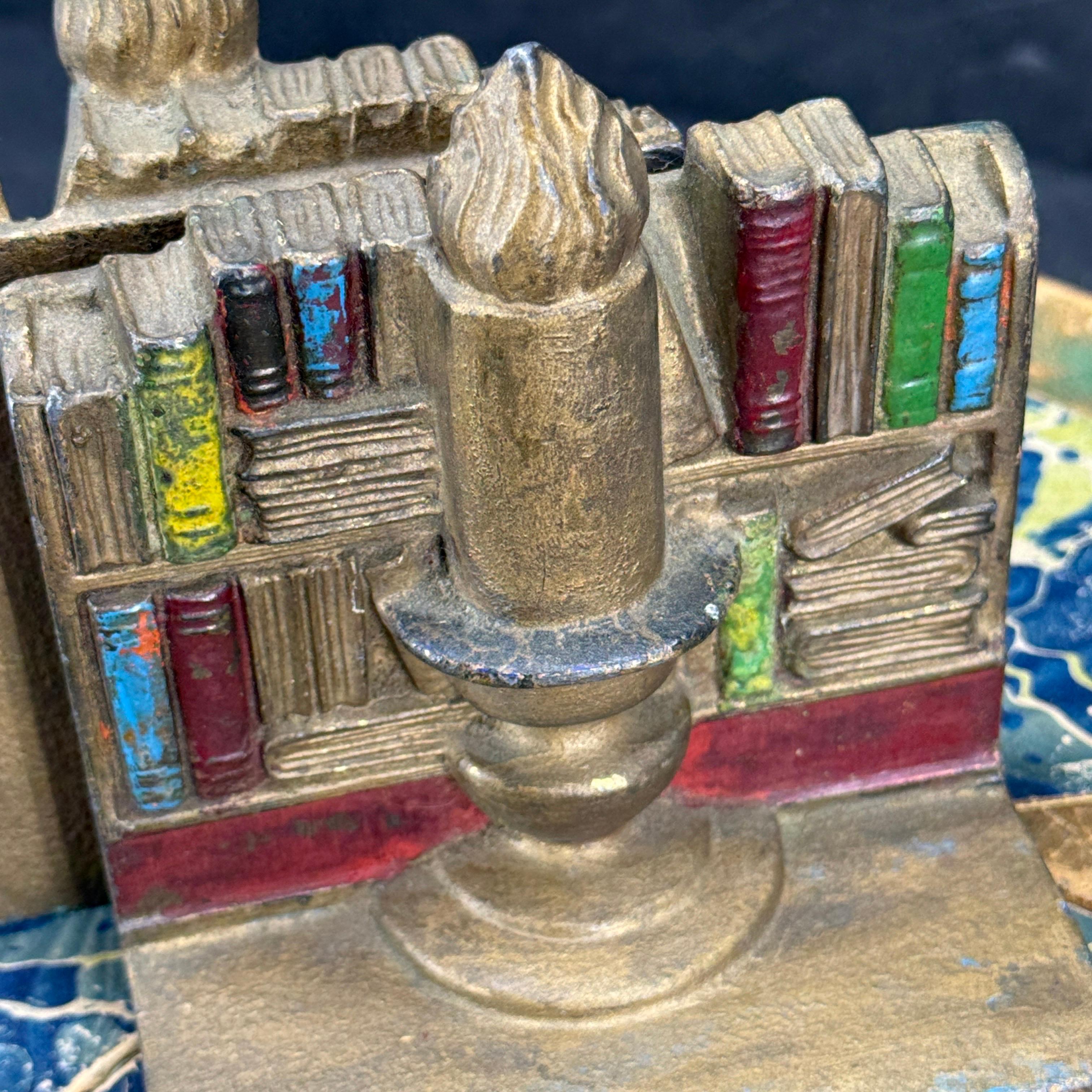 Mid-Century Pair of Library Bookends with Books and Candle For Sale 5