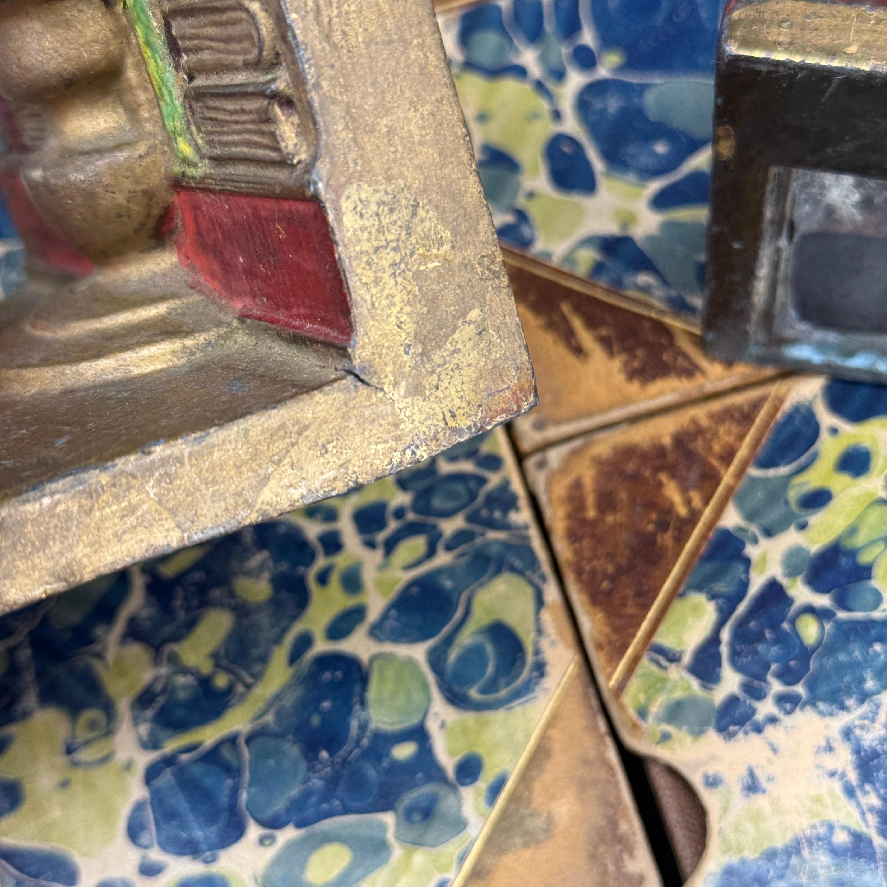 Mid-Century Modern Mid-Century Pair of Library Bookends with Books and Candle For Sale