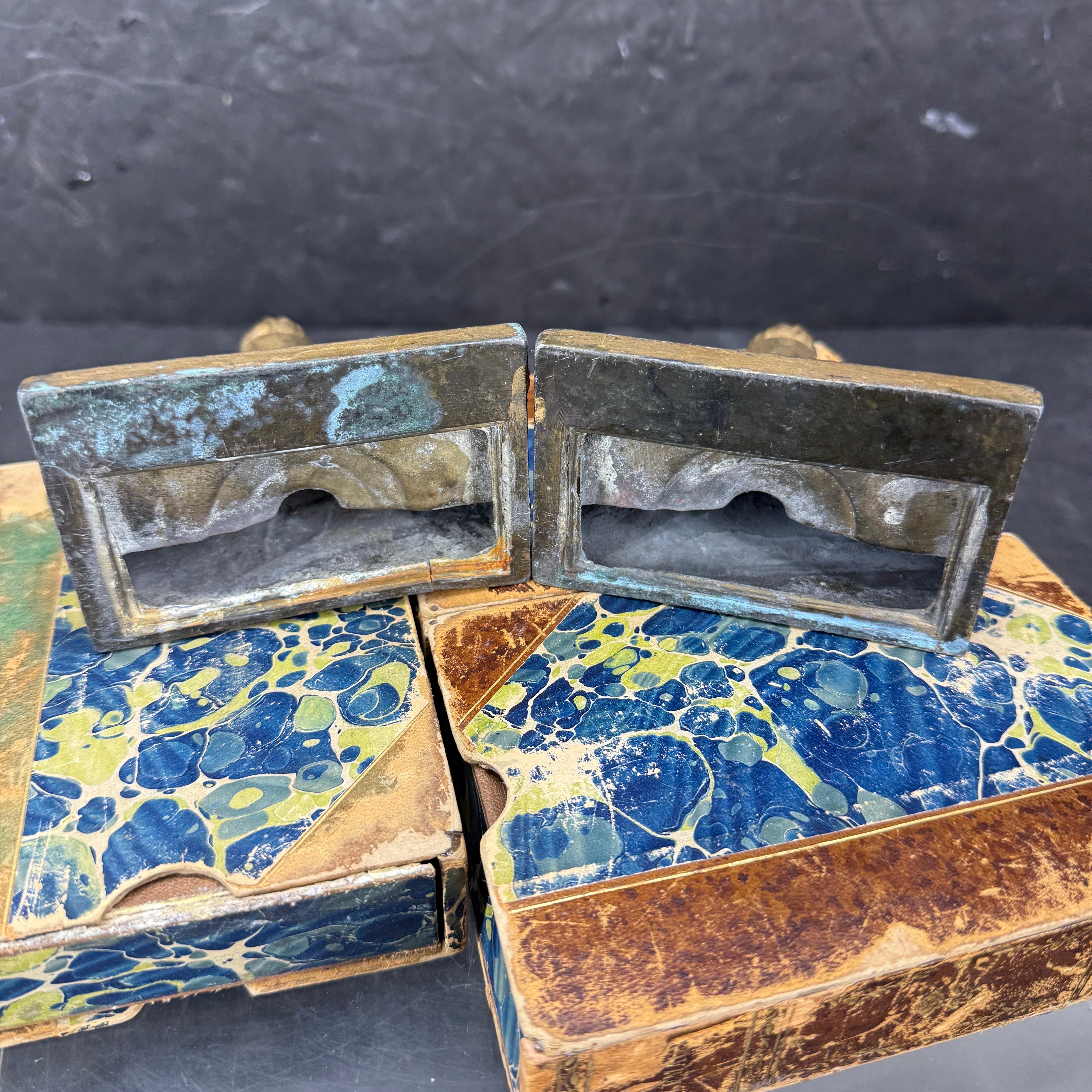 Mid-Century Pair of Library Bookends with Books and Candle For Sale 1