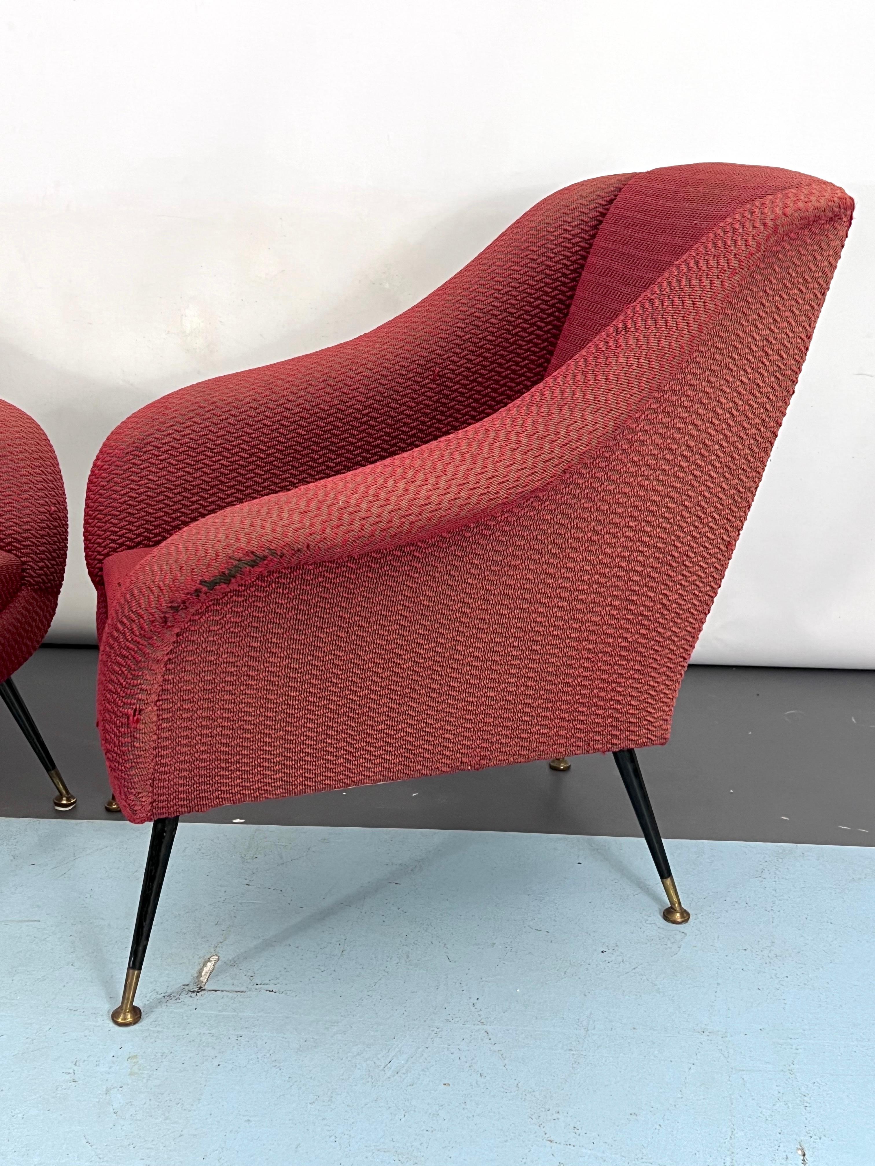 Mid-Century Modern Mid-Century Pair of Lounge Chairs by Gigi Radice for Minotti, Italy, 1950s For Sale