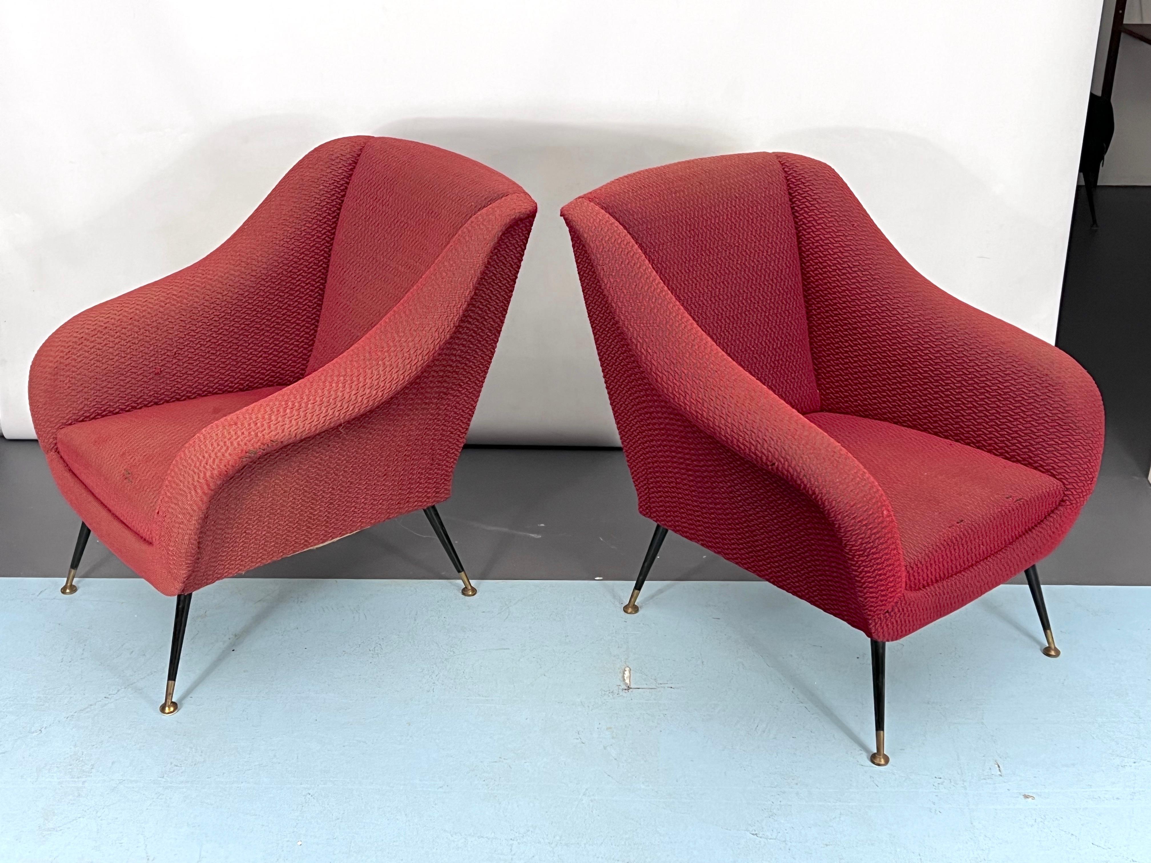 Mid-Century Pair of Lounge Chairs by Gigi Radice for Minotti, Italy, 1950s In Good Condition For Sale In Catania, CT