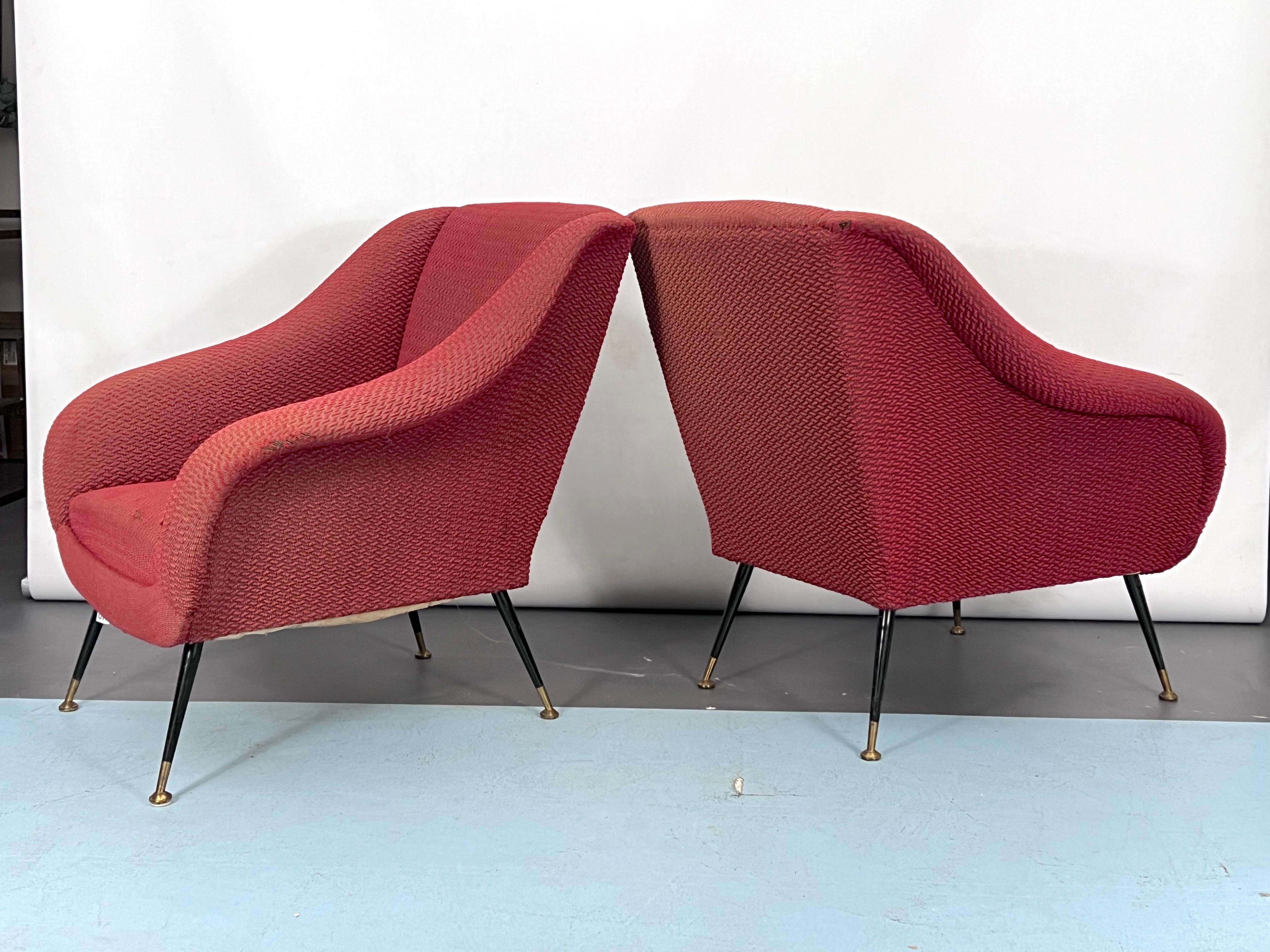 20th Century Mid-Century Pair of Lounge Chairs by Gigi Radice for Minotti, Italy, 1950s For Sale