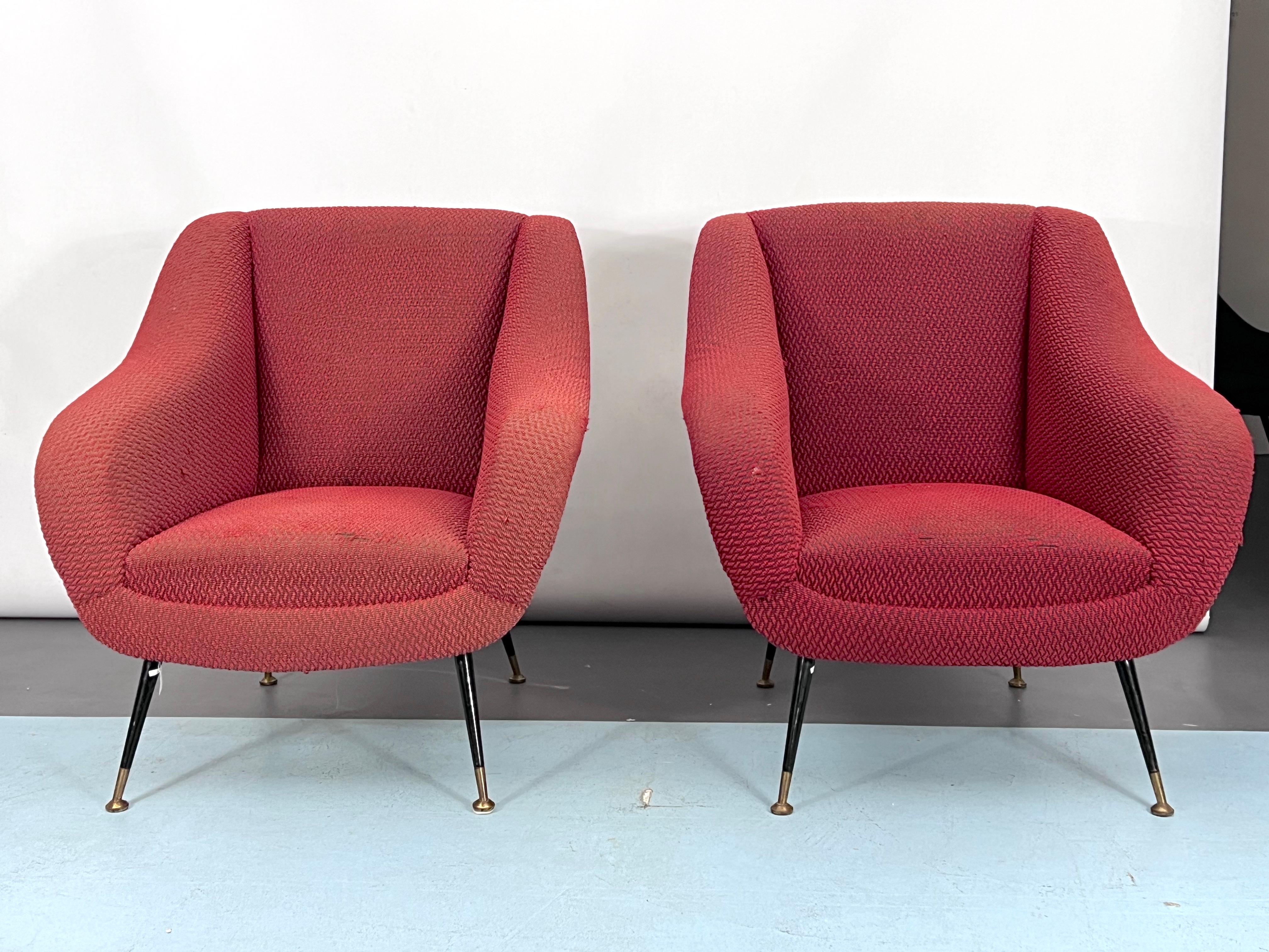 Mid-Century Pair of Lounge Chairs by Gigi Radice for Minotti, Italy, 1950s For Sale 1