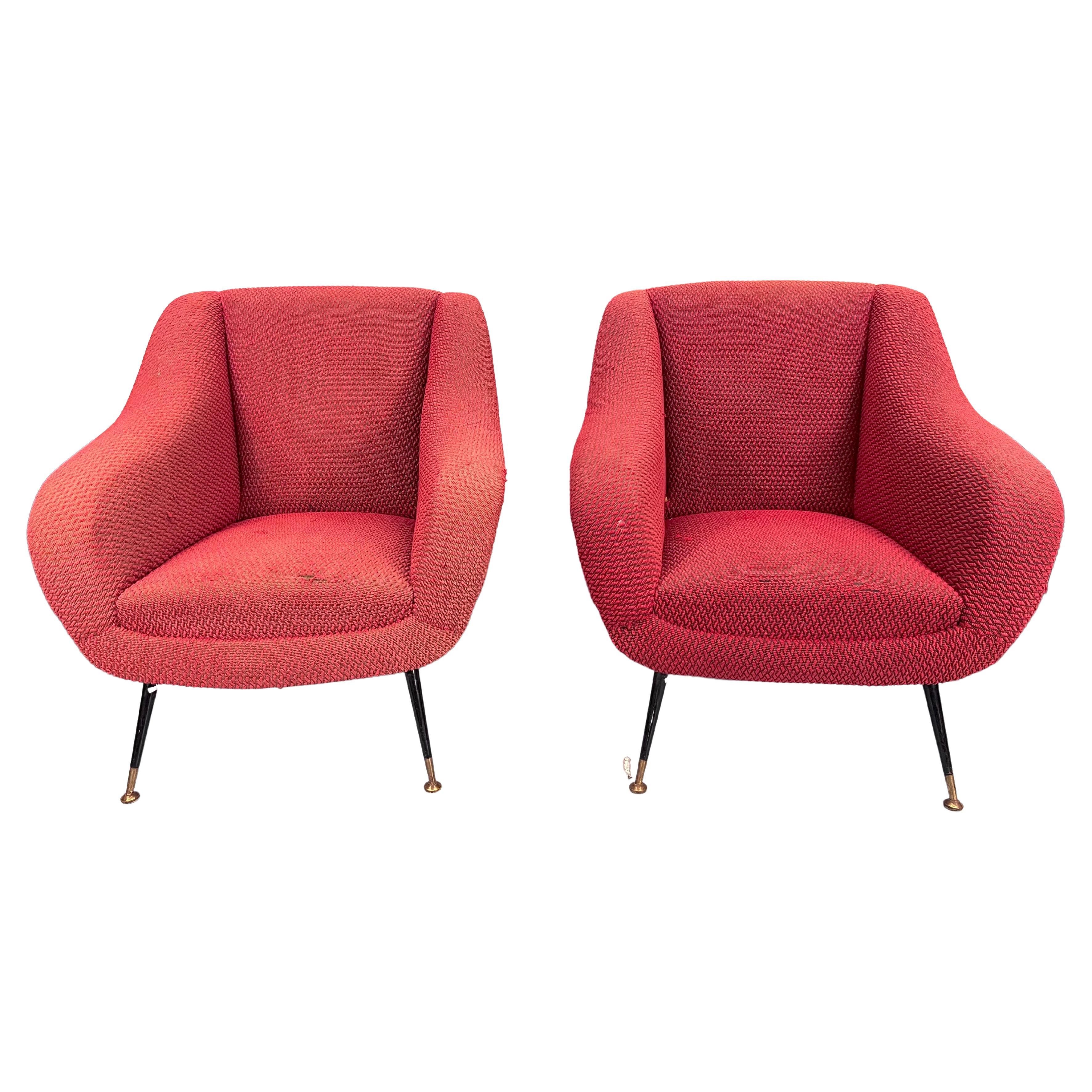 Mid-Century Pair of Lounge Chairs by Gigi Radice for Minotti, Italy, 1950s For Sale