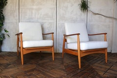 Paire de chaises longues en teck et hêtre du milieu du siècle par Arne Vodder, Danemark, années 1960