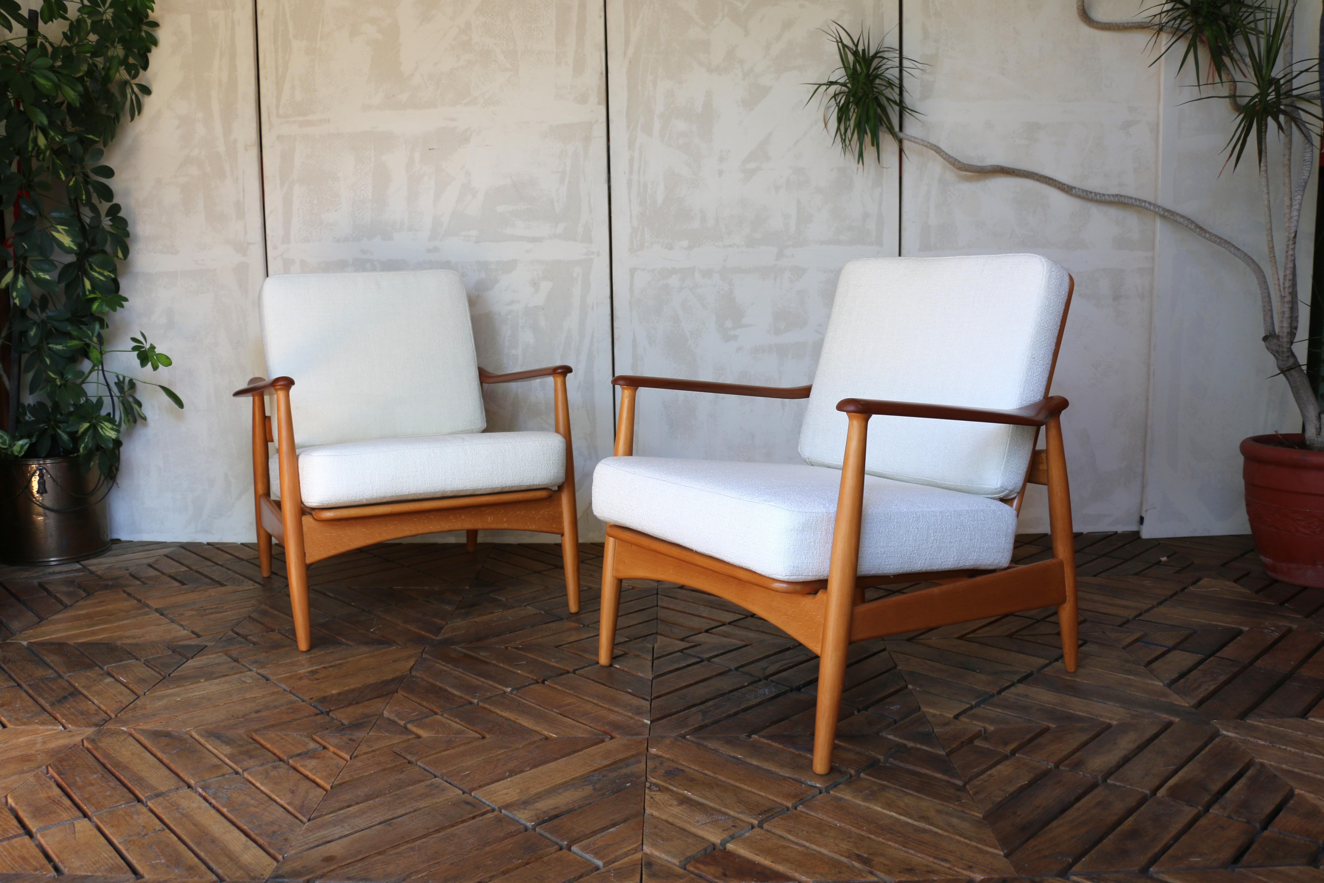 Metà XX secolo Coppia di sedie da salotto di metà secolo in teak e beeche di Arne Vodder, Danimarca, anni '60 in vendita