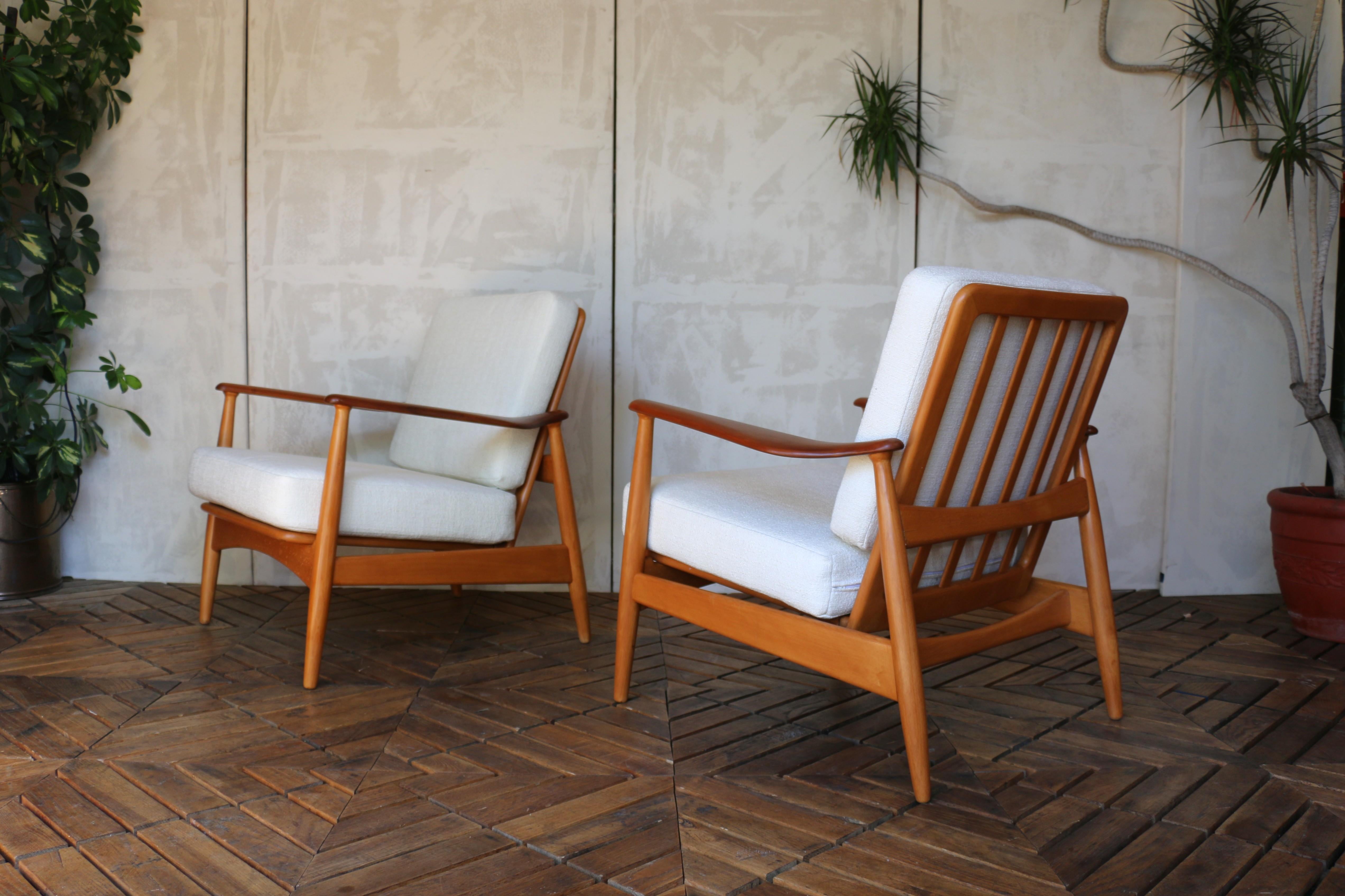 Tessuto Coppia di sedie da salotto di metà secolo in teak e beeche di Arne Vodder, Danimarca, anni '60 in vendita