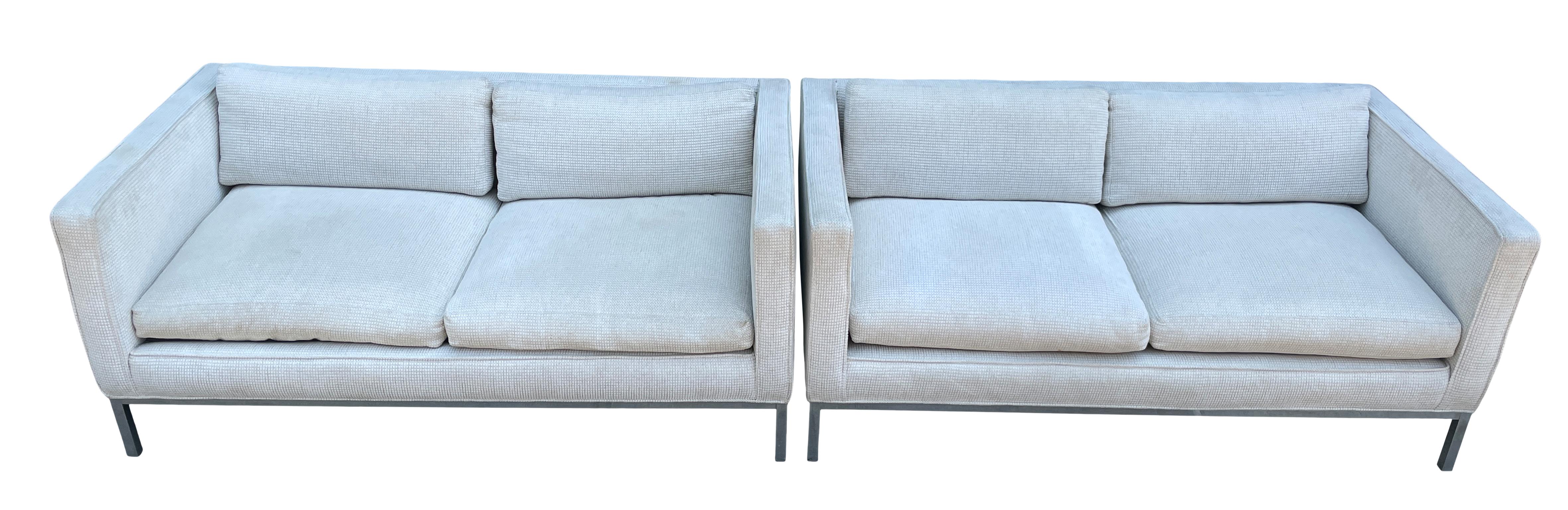Mid Century Pair of loveseat sofas white with aluminum frame by Erwin Lambeth 2