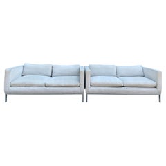 Mid Century Pair of loveseat sofas white with aluminum frame by Erwin Lambeth