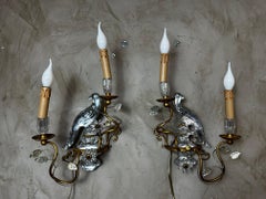 Mid-century Pair of Maison Bagues Crystal and Brass Wall Lights, 1950s