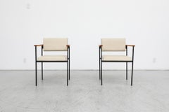 Pair of Martin Visser Style Armchairs with White Skai Seating and Black Frames