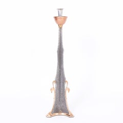 Mid Century Pair of Mixed Metal Sculptural Candlesticks or Candelabras