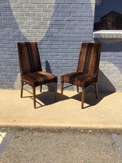 Mid-Century Modern Velvet Dining Chairs with Geometric Design, 1970s