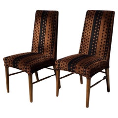 Mid-Century Modern Velvet Dining Chairs with Geometric Design, 1970s