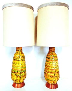 Paire de lampes monumentales "Lava" en grès cérame du milieu du siècle dernier:: F.A.I.P.