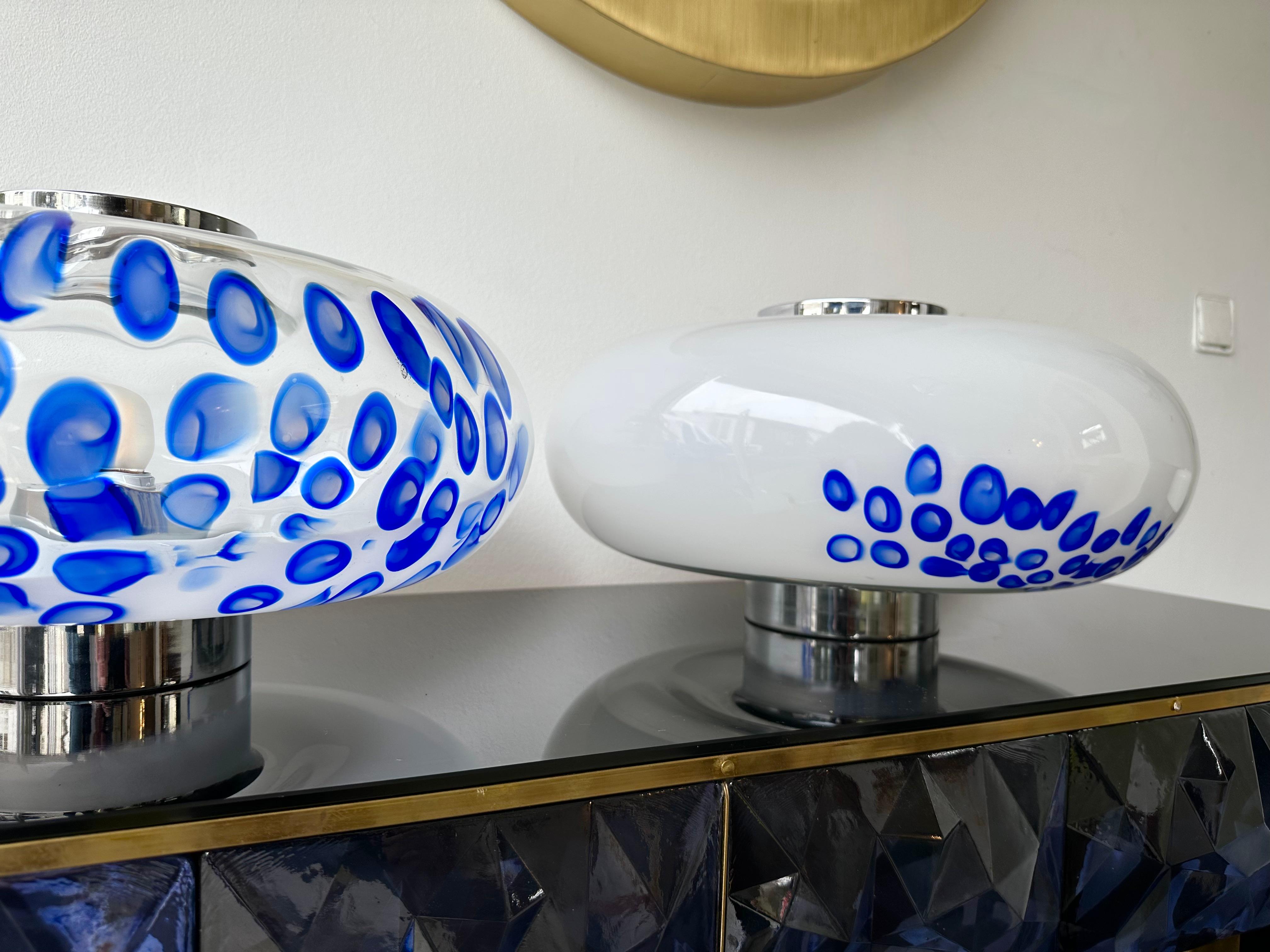 Midcentury Pair of Murano Glass and Metal UFO Lamps by Esperia, Italy, 1970s For Sale 4