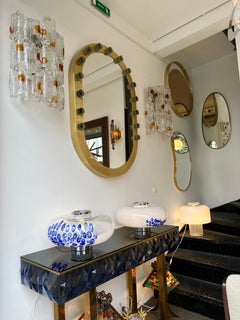 Midcentury Pair of Murano Glass and Metal UFO Lamps by Esperia, Italy, 1970s