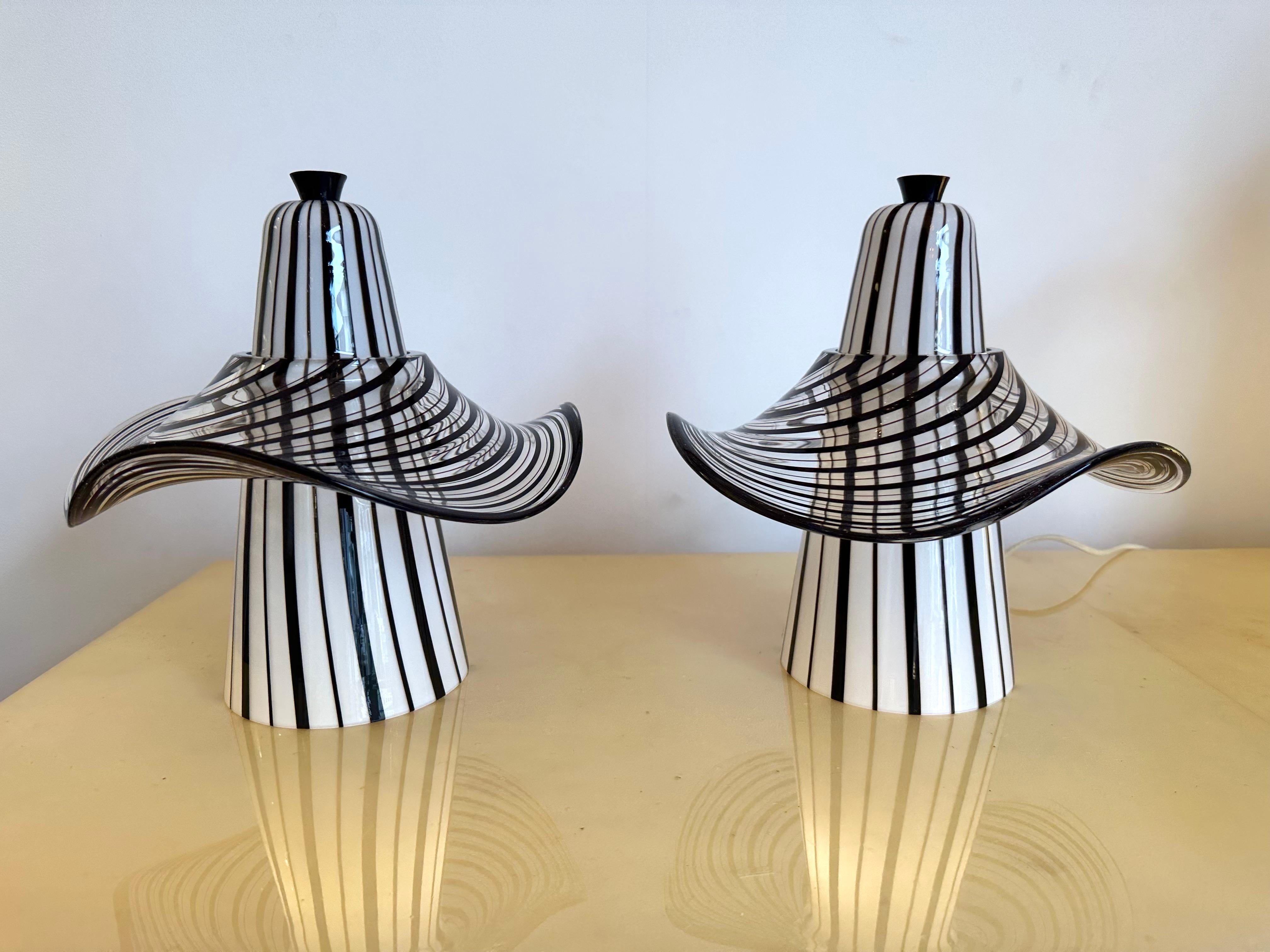 Midcentury Pair of Murano Glass Lamps by Venini, Italy, 1970s 4