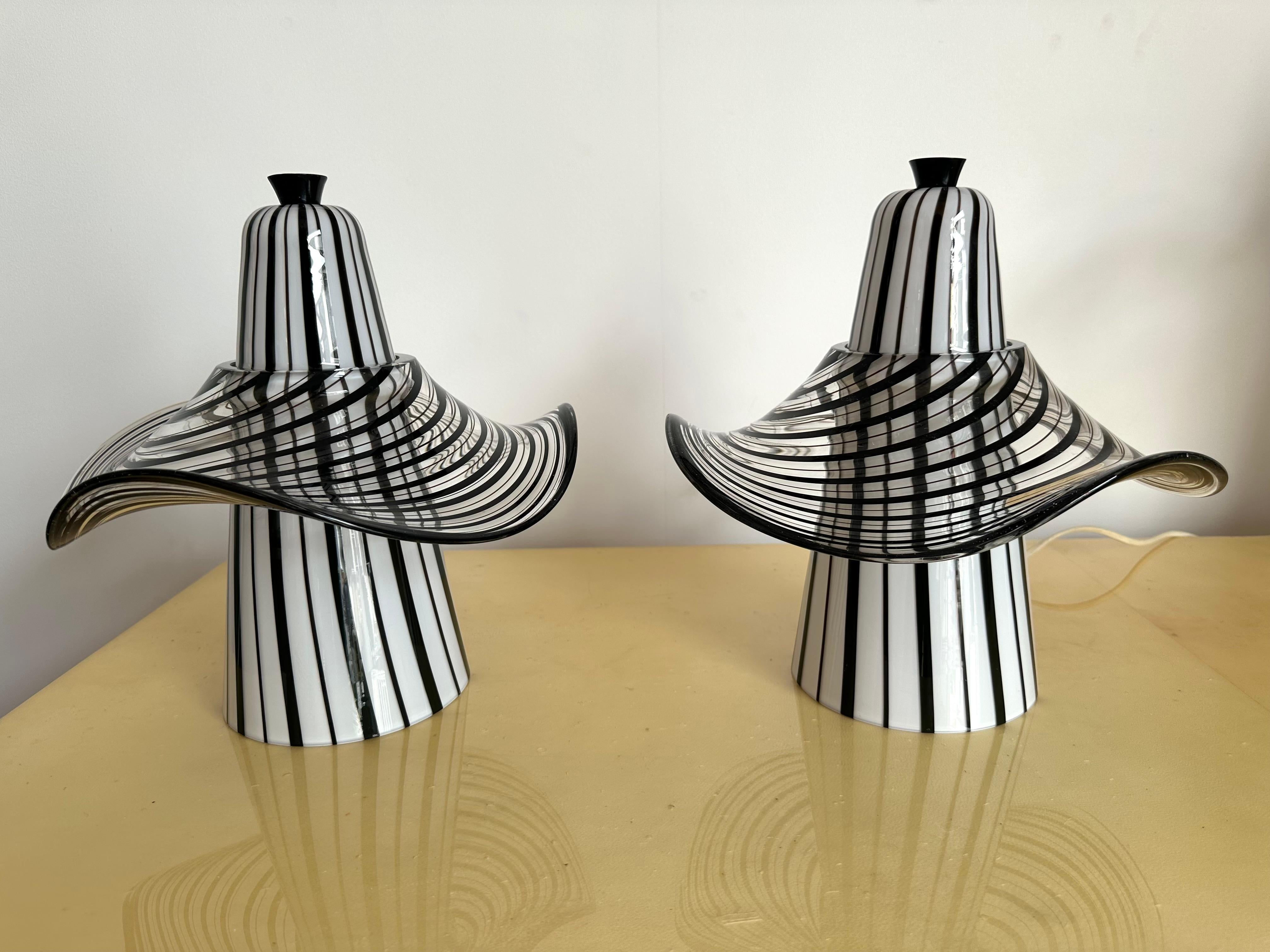 Midcentury Pair of Murano Glass Lamps by Venini, Italy, 1970s In Good Condition In SAINT-OUEN, FR