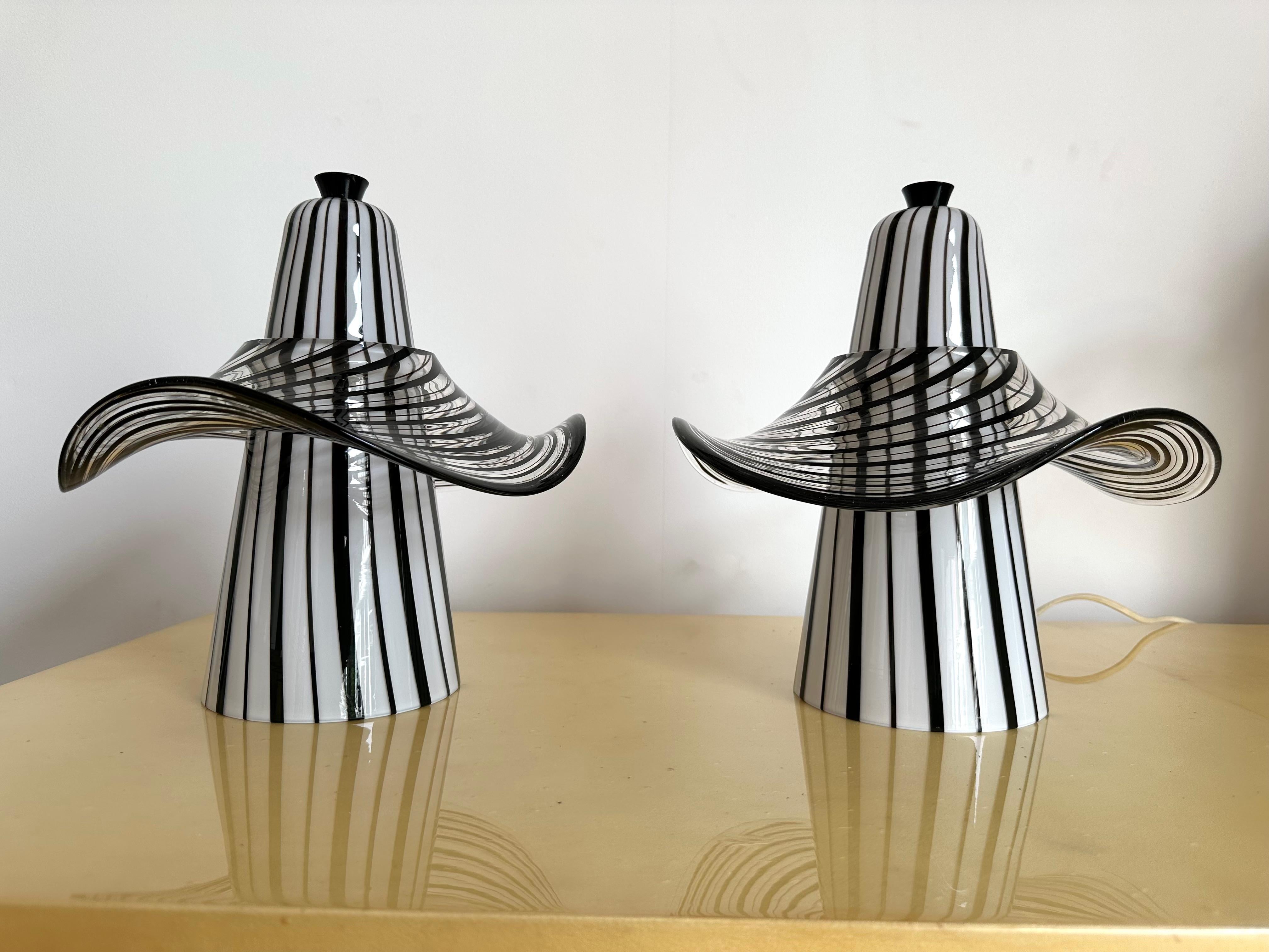 Midcentury Pair of Murano Glass Lamps by Venini, Italy, 1970s 1