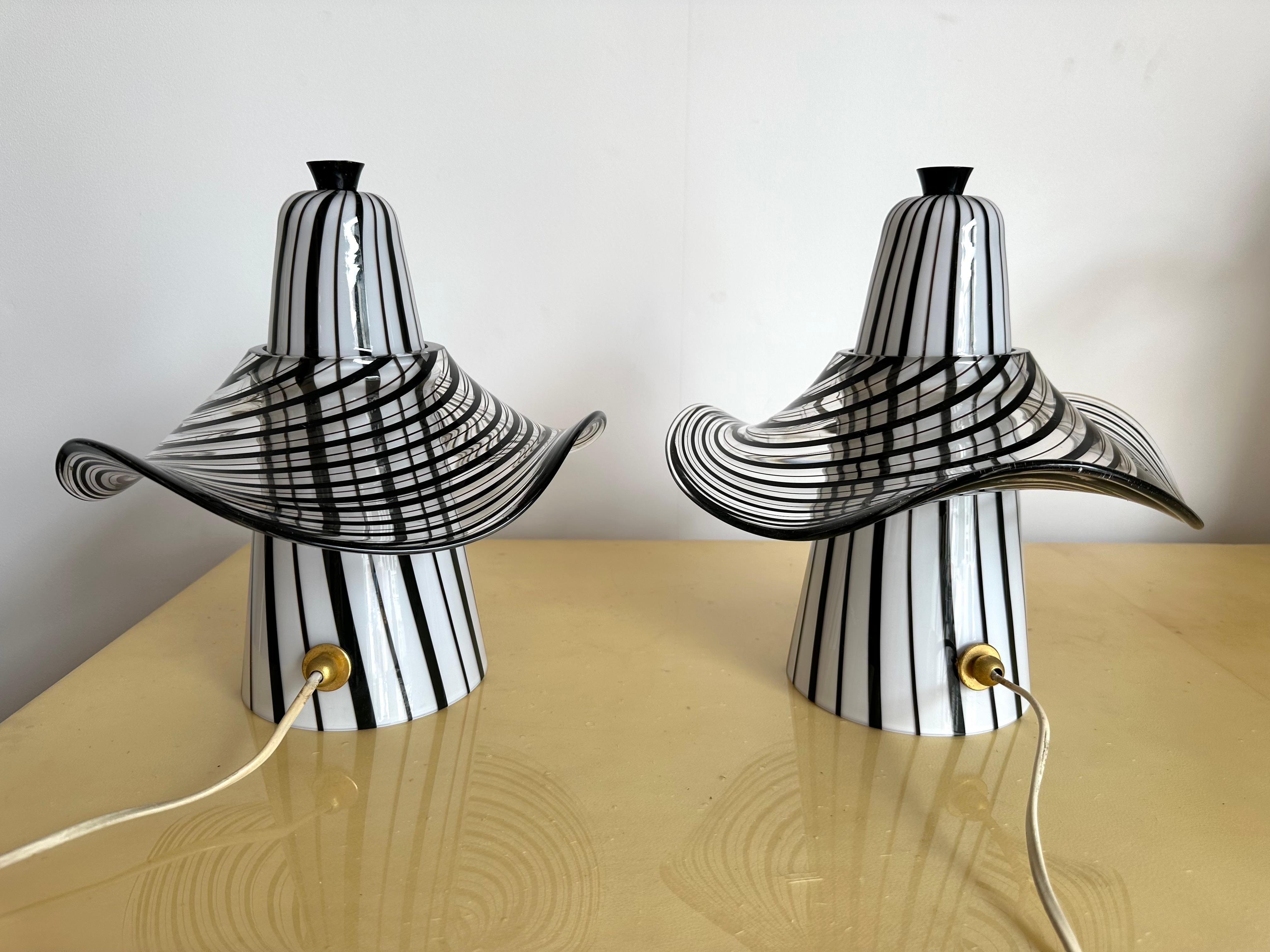 Midcentury Pair of Murano Glass Lamps by Venini, Italy, 1970s 2