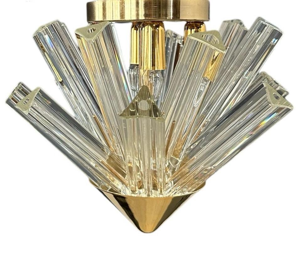 Mid Century Pair of Murano Glass Triedri & Glass Flushmount Pendant In Good Condition For Sale In Philadelphia, PA