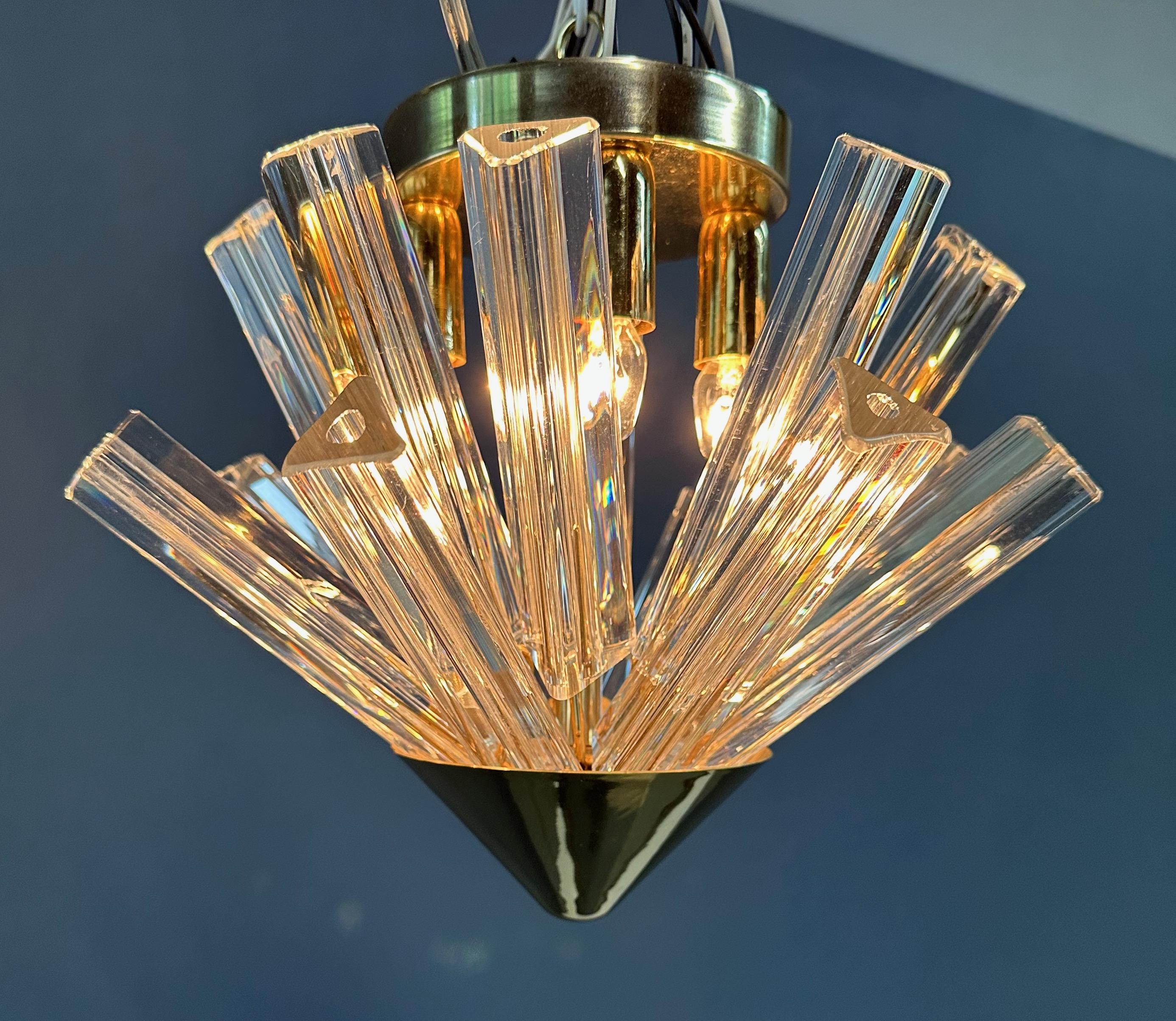 20th Century Mid Century Pair of Murano Glass Triedri & Glass Flushmount Pendant For Sale
