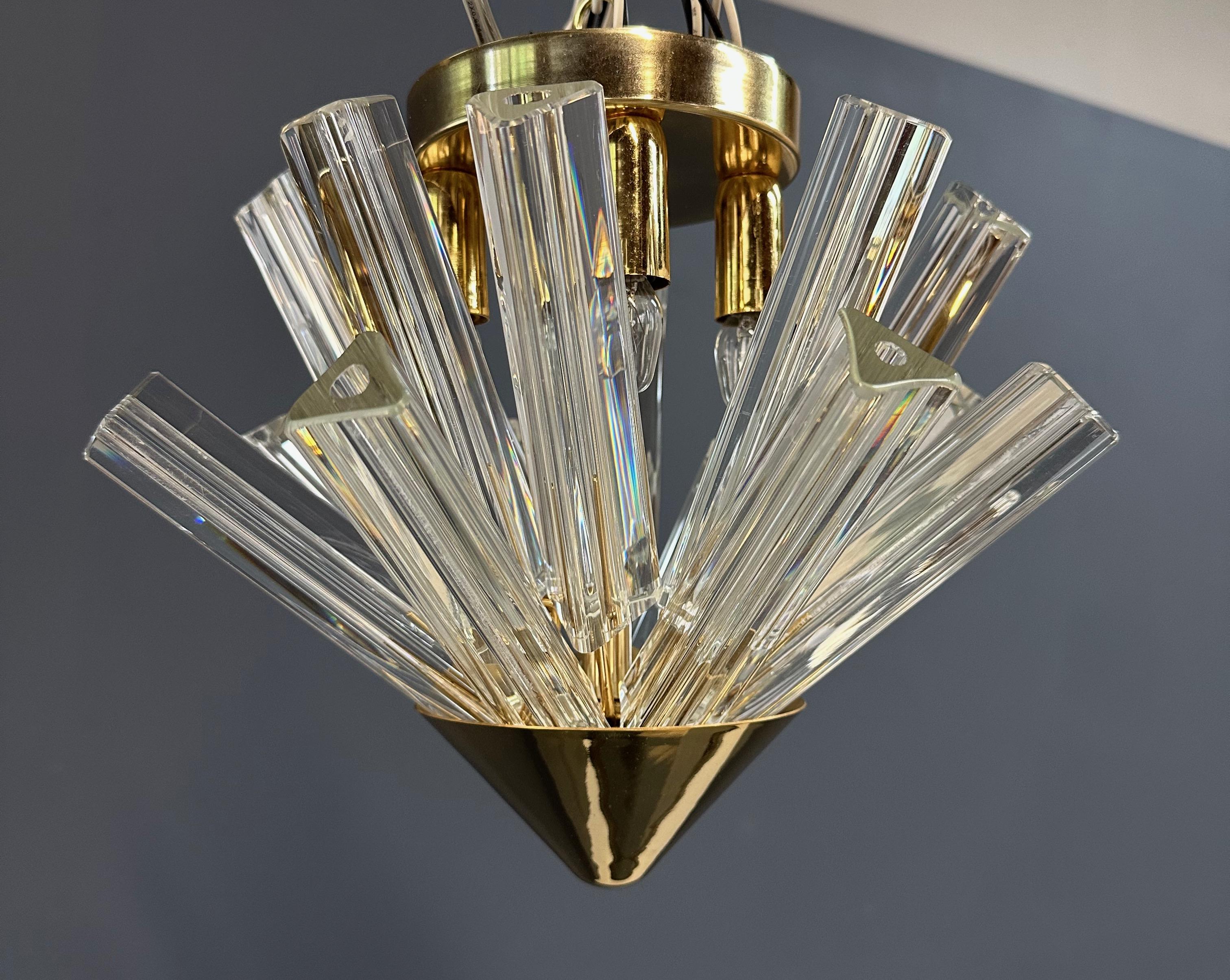 Art Glass Mid Century Pair of Murano Glass Triedri & Glass Flushmount Pendant For Sale