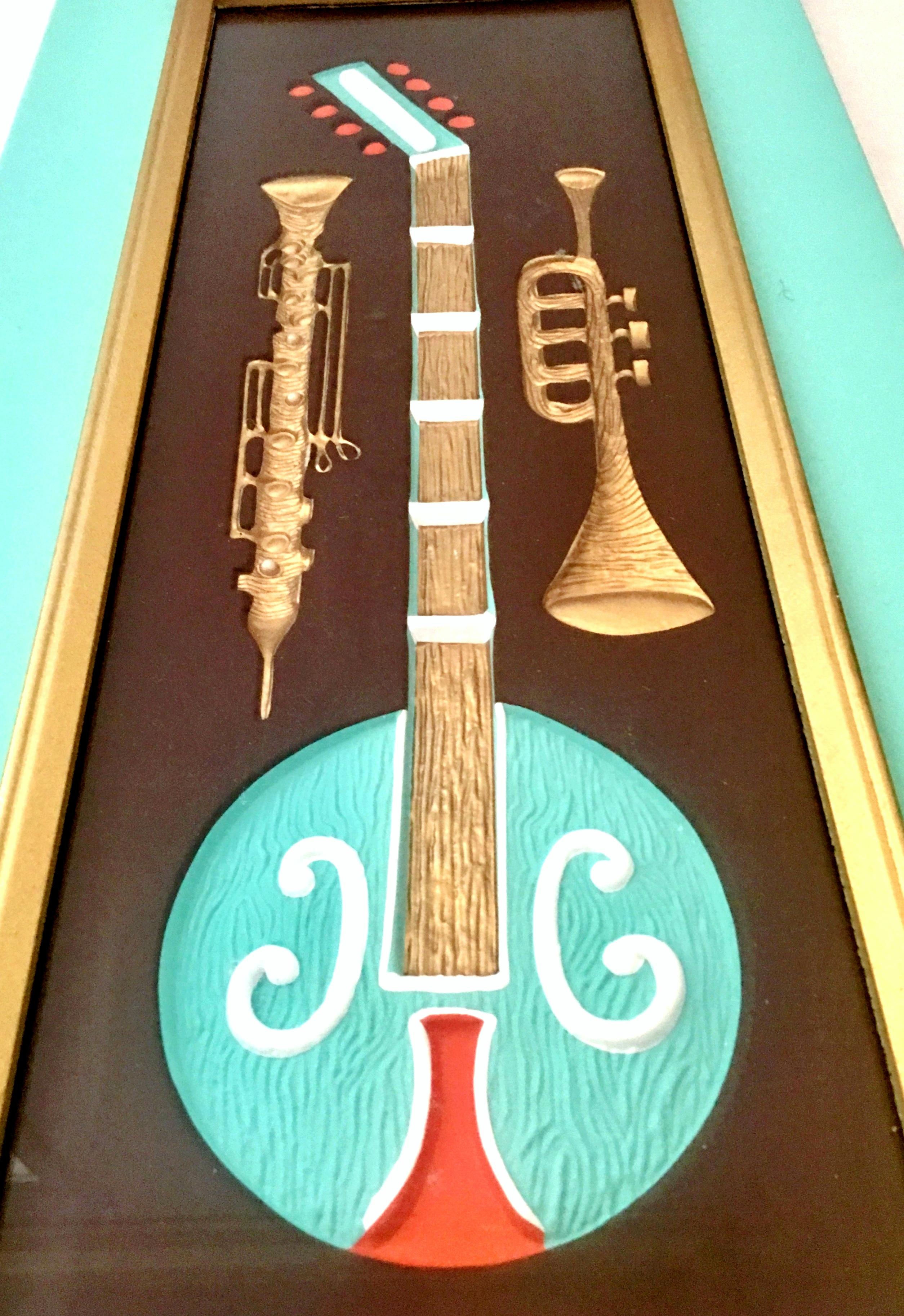 20th Century Midcentury Pair of Musical Instrument Shadow Box Painted Art by, Turner