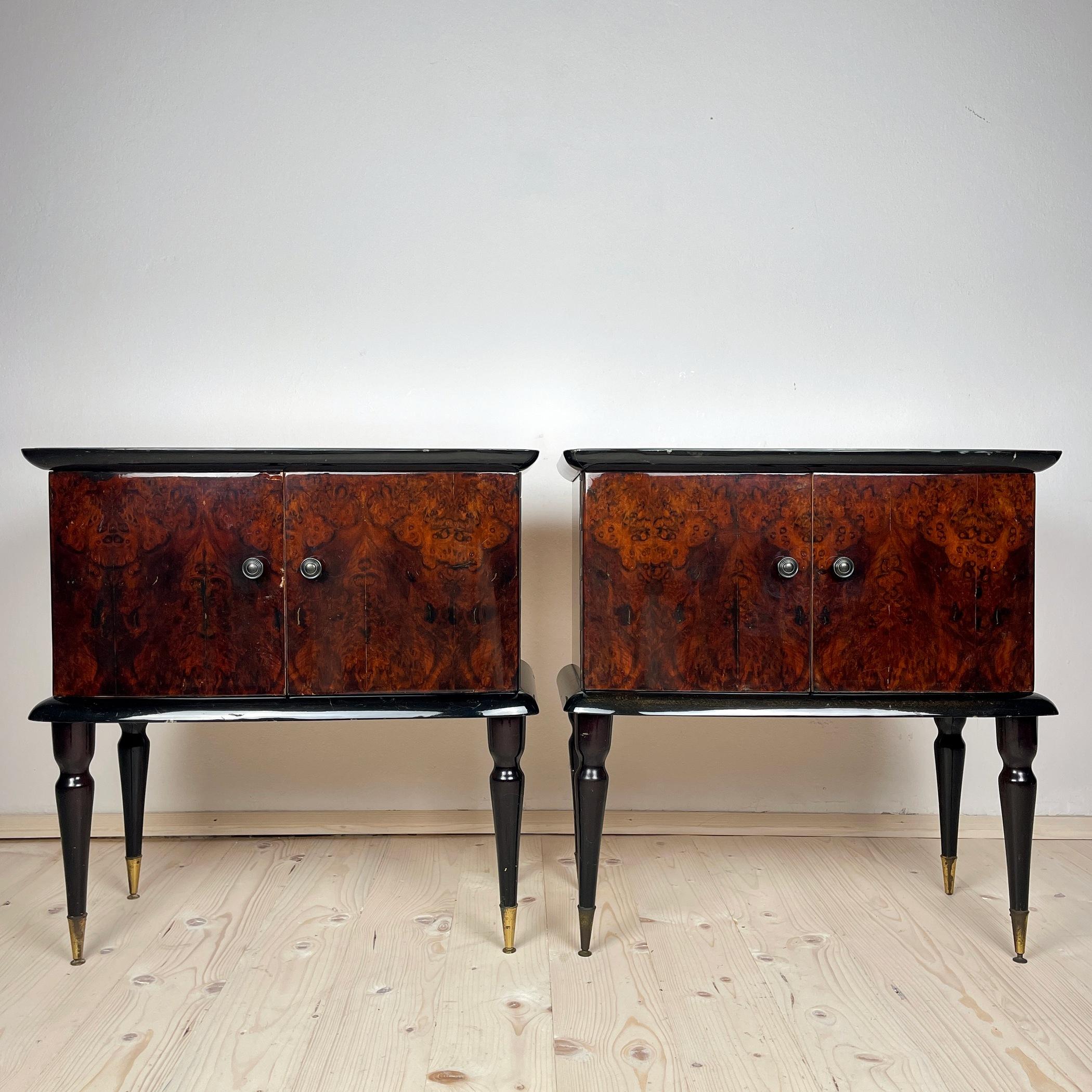 Experience the enduring charm of mid-century Italian craftsmanship with this pair of vintage bedside tables, lovingly crafted in Italy during the 1950s. These bedside tables are a testament to the quality of materials and craftsmanship of their era.