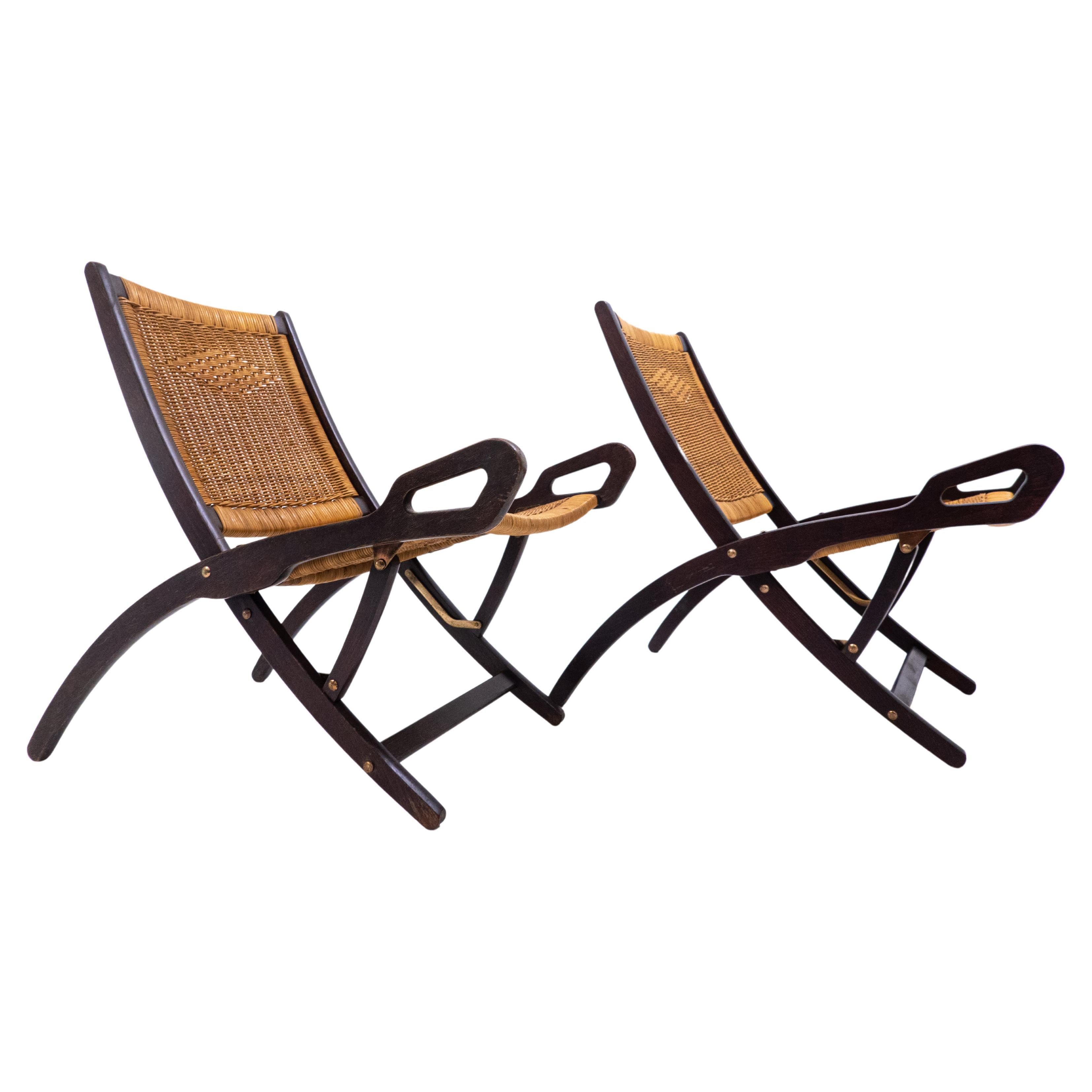 Mid-Century Pair of Ninfea Folding Chairs by Gio Ponti for Reguitti, Italy, 1950