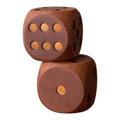 Mid Century Pair of Oversized Copper and Cedar Wood Dice Bookends
